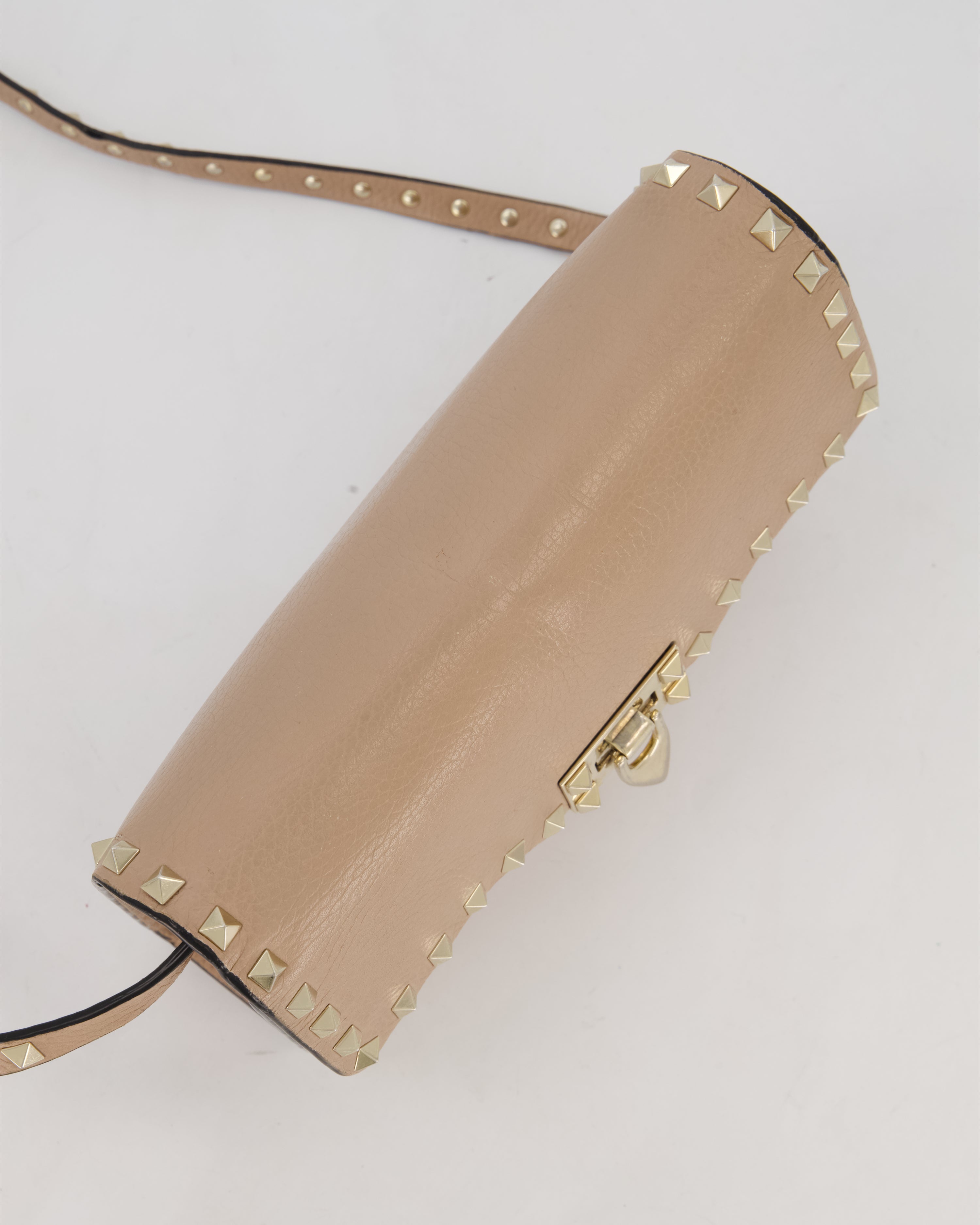 Valentino Nude Beige Rocksud Alcove Bag in Calfskin Leather with Gold Hardware