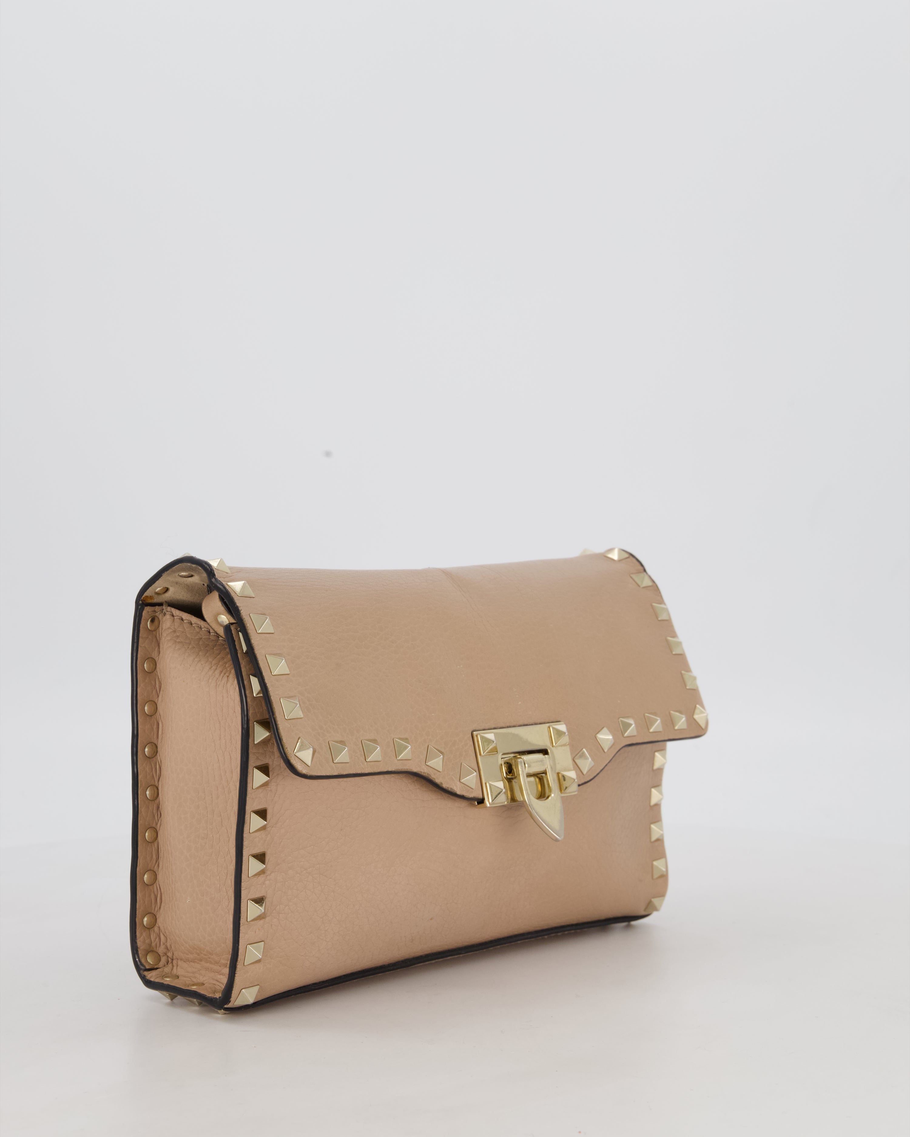 Valentino Nude Beige Rocksud Alcove Bag in Calfskin Leather with Gold Hardware