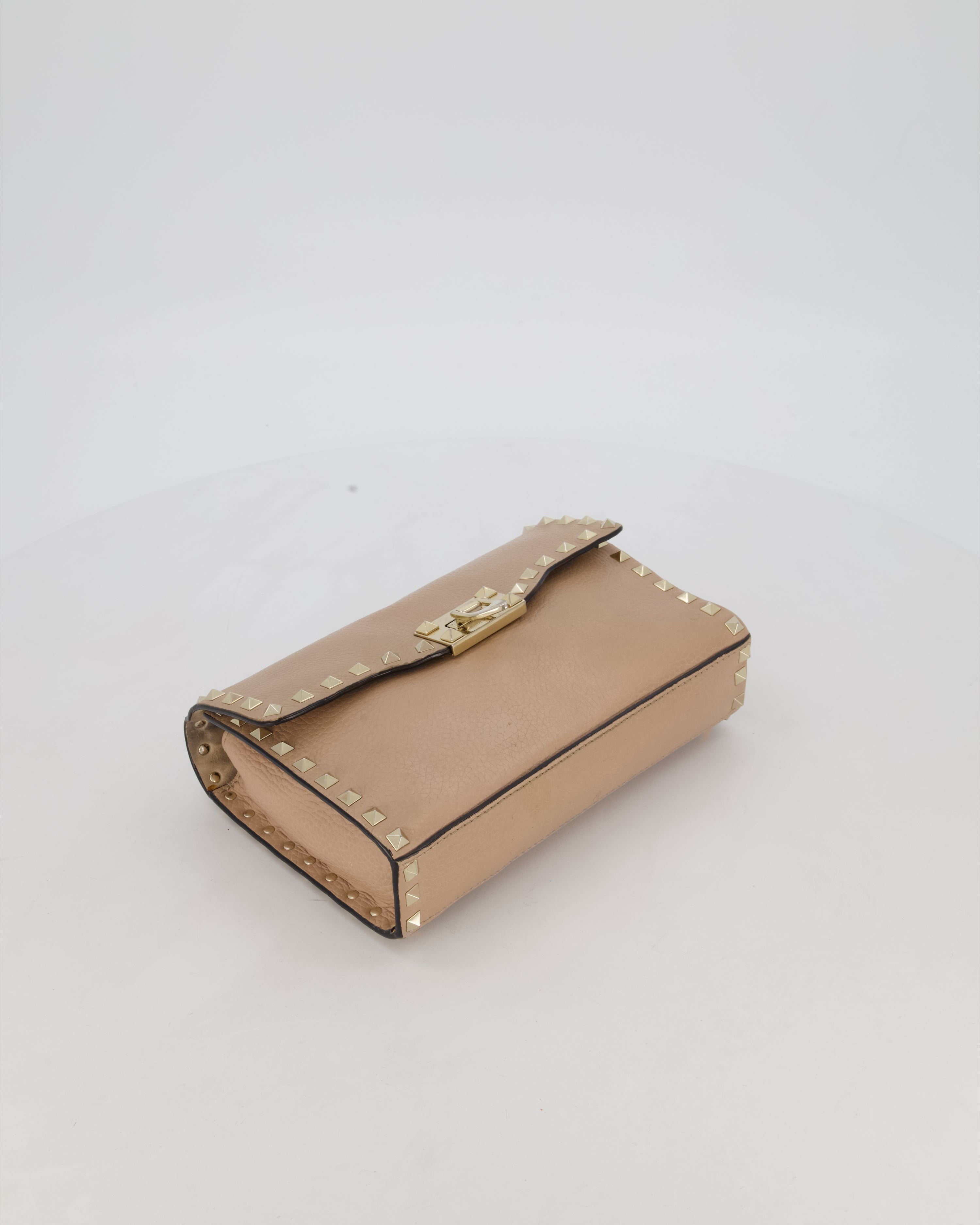 Valentino Nude Beige Rocksud Alcove Bag in Calfskin Leather with Gold Hardware