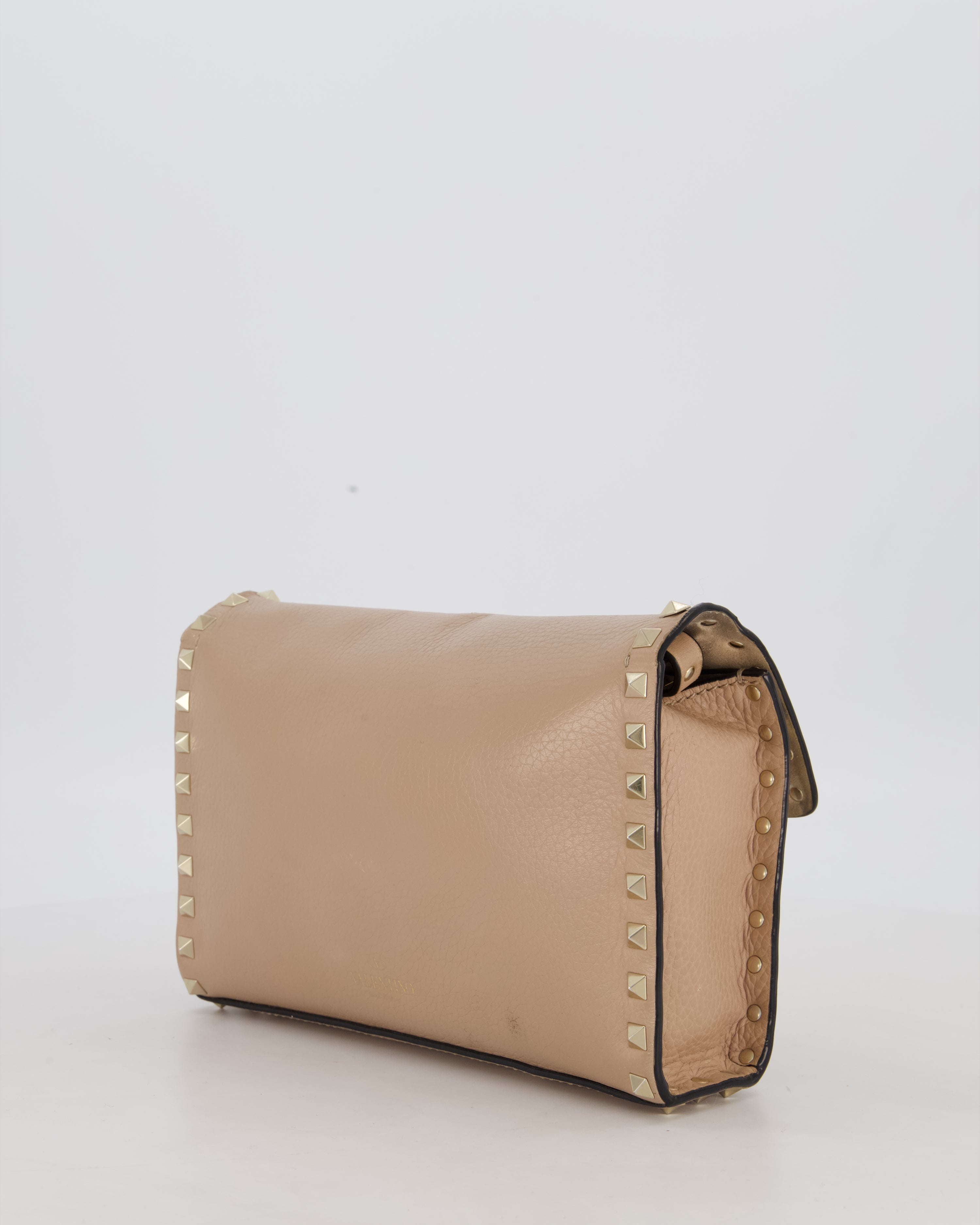 Valentino Nude Beige Rocksud Alcove Bag in Calfskin Leather with Gold Hardware
