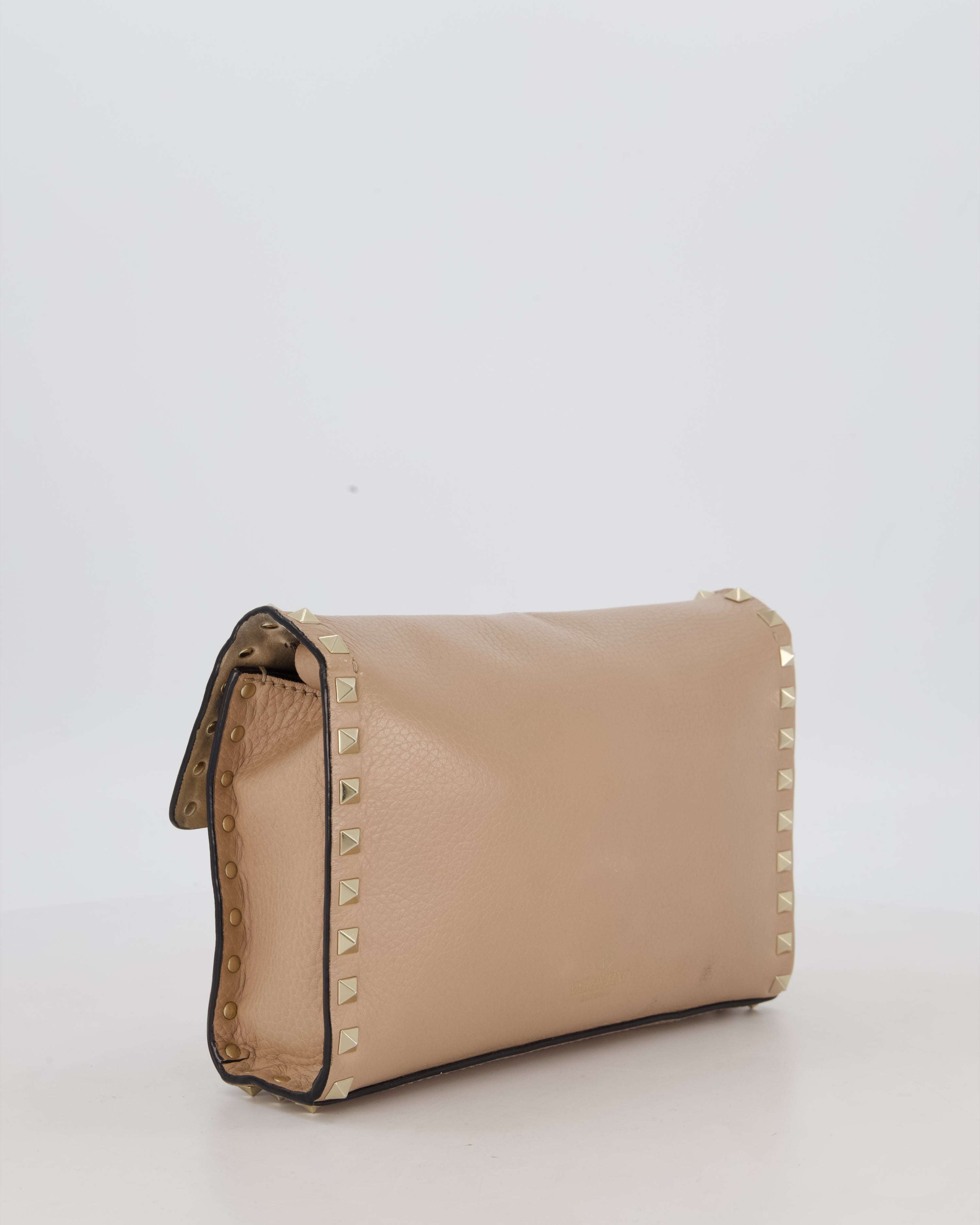 Valentino Nude Beige Rocksud Alcove Bag in Calfskin Leather with Gold Hardware