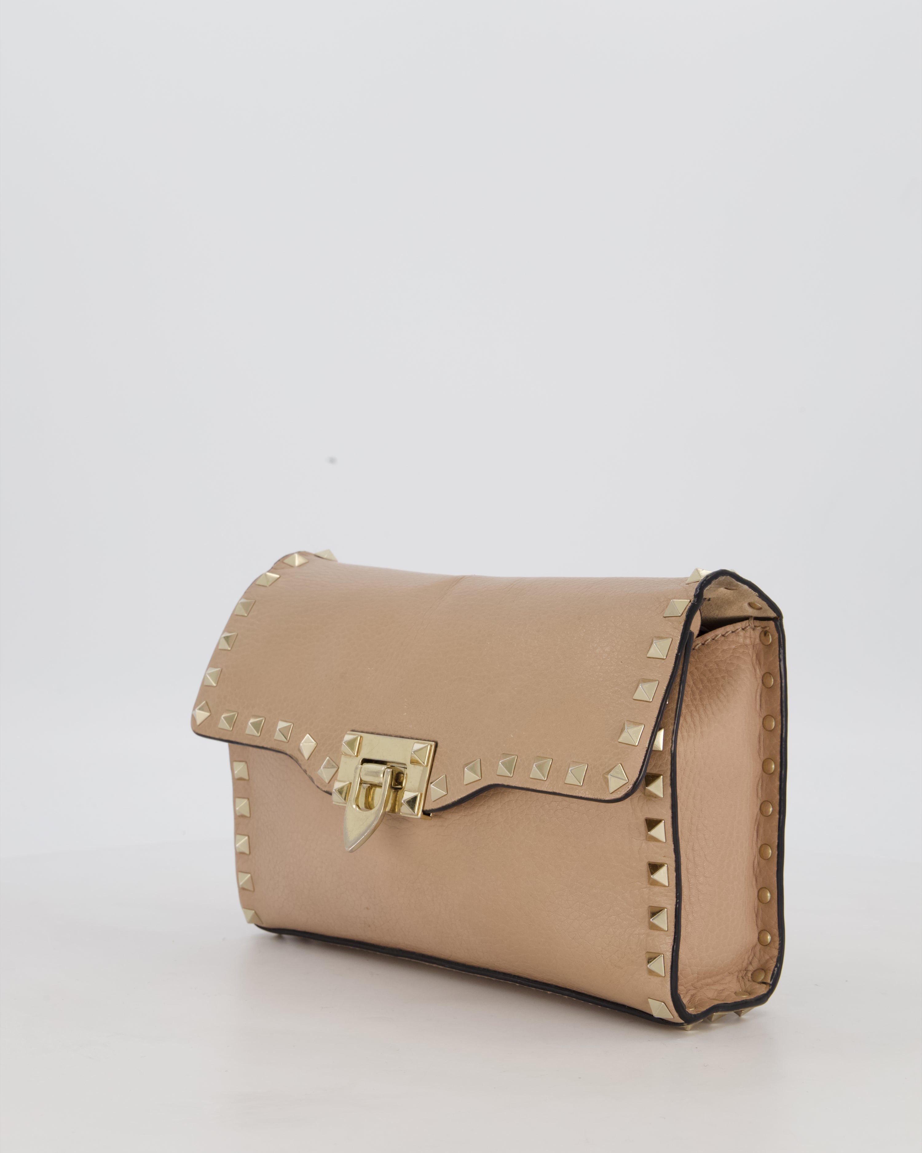 Valentino Nude Beige Rocksud Alcove Bag in Calfskin Leather with Gold Hardware