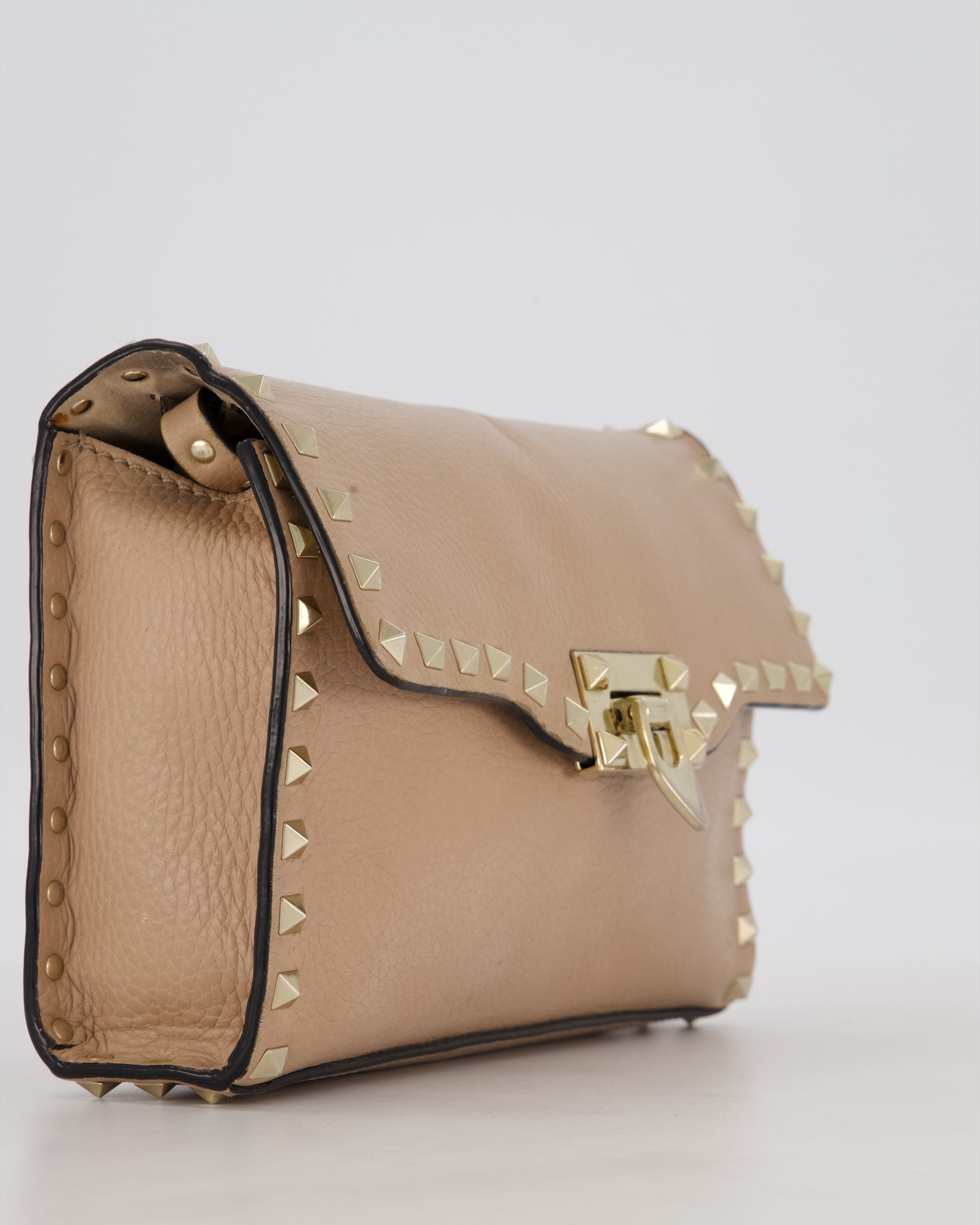 Valentino Nude Beige Rocksud Alcove Bag in Calfskin Leather with Gold Hardware