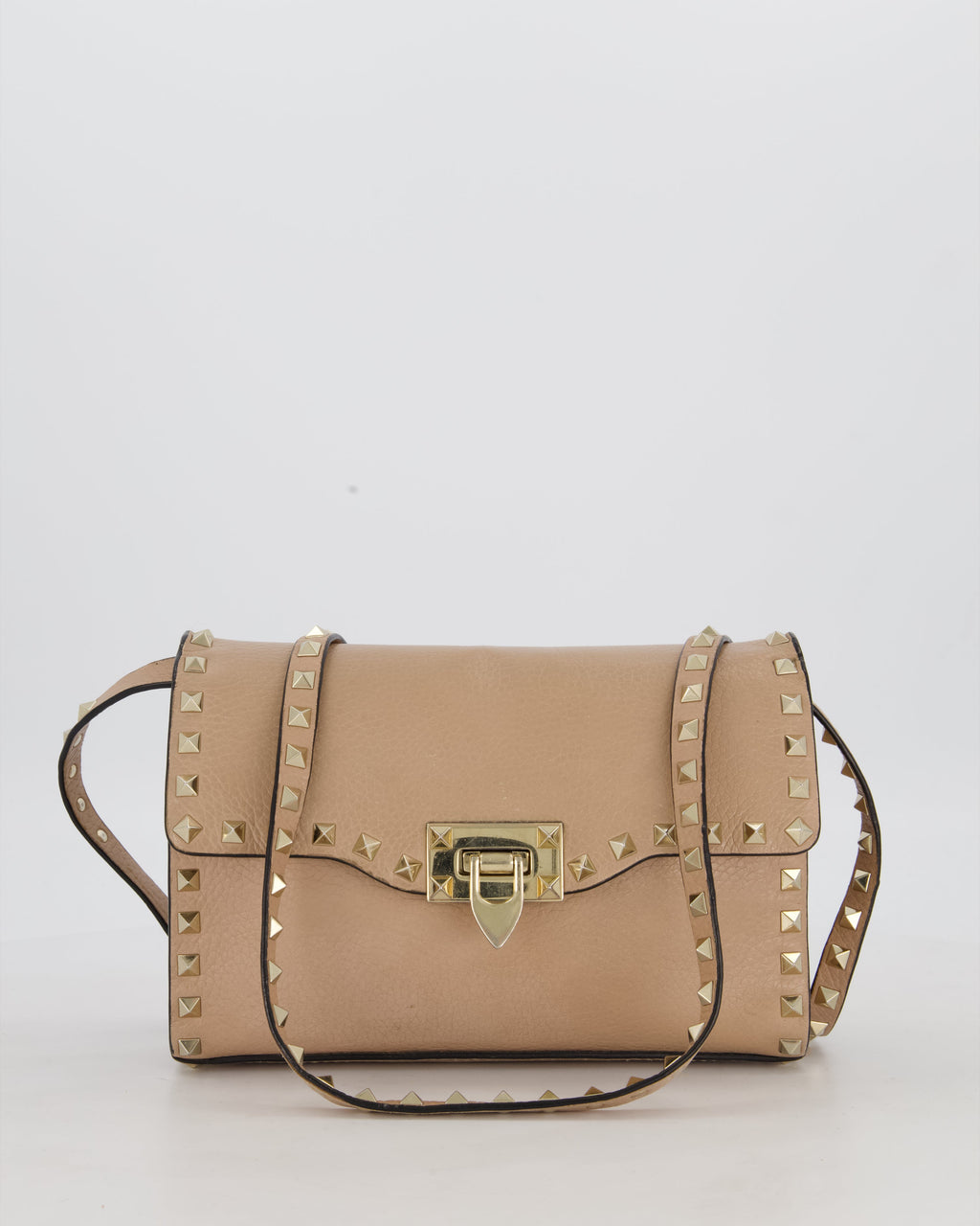 Valentino Nude Beige Rocksud Alcove Bag in Calfskin Leather with Gold Hardware