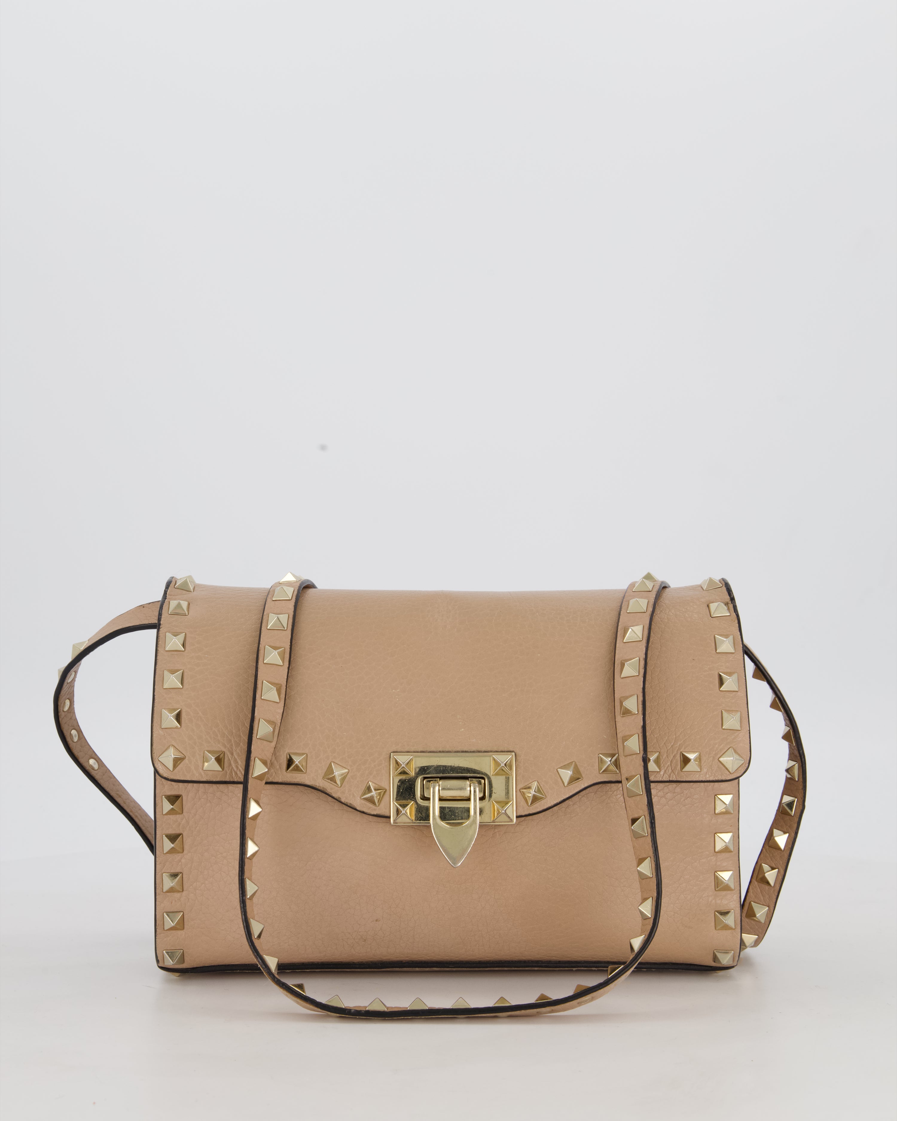 Valentino Nude Beige Rocksud Alcove Bag in Calfskin Leather with Gold Hardware