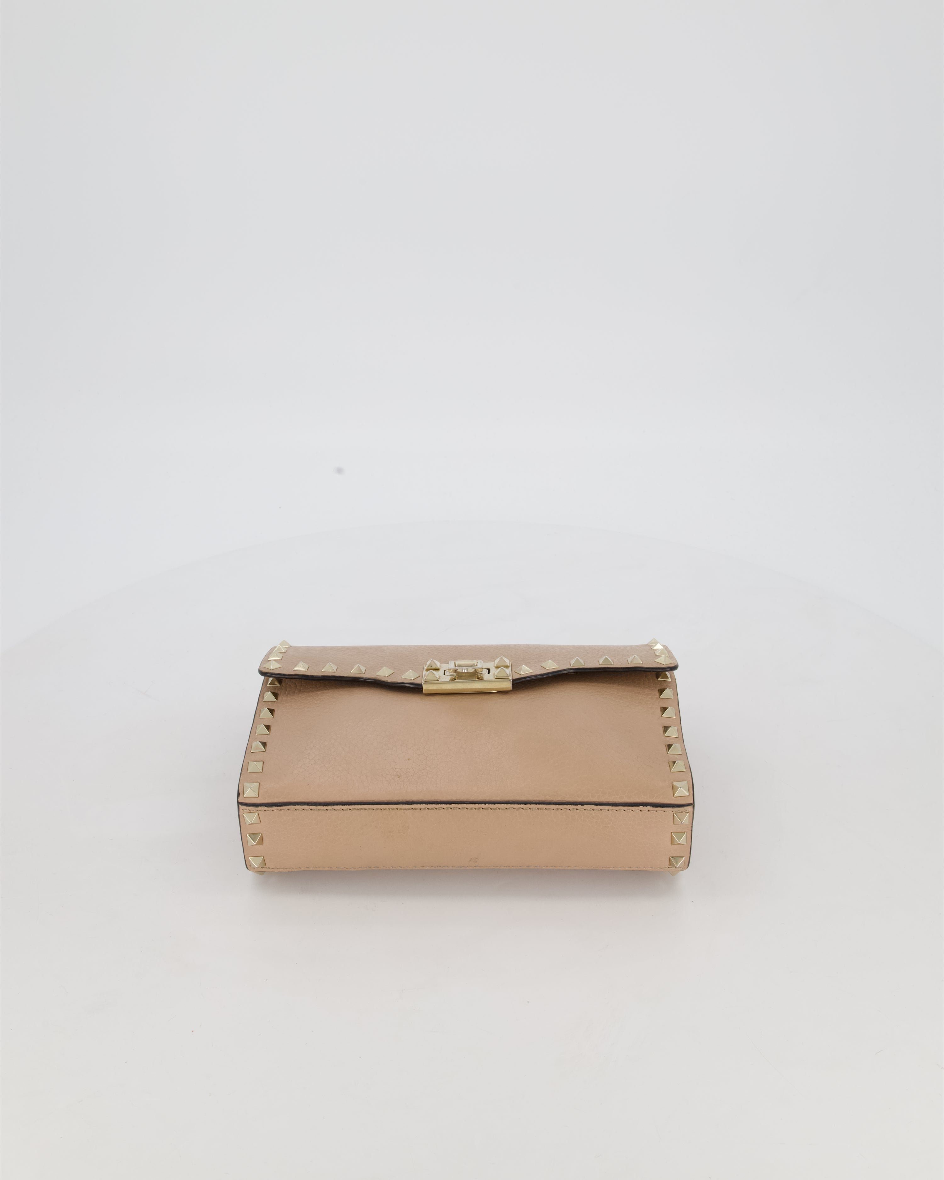 Valentino Nude Beige Rocksud Alcove Bag in Calfskin Leather with Gold Hardware
