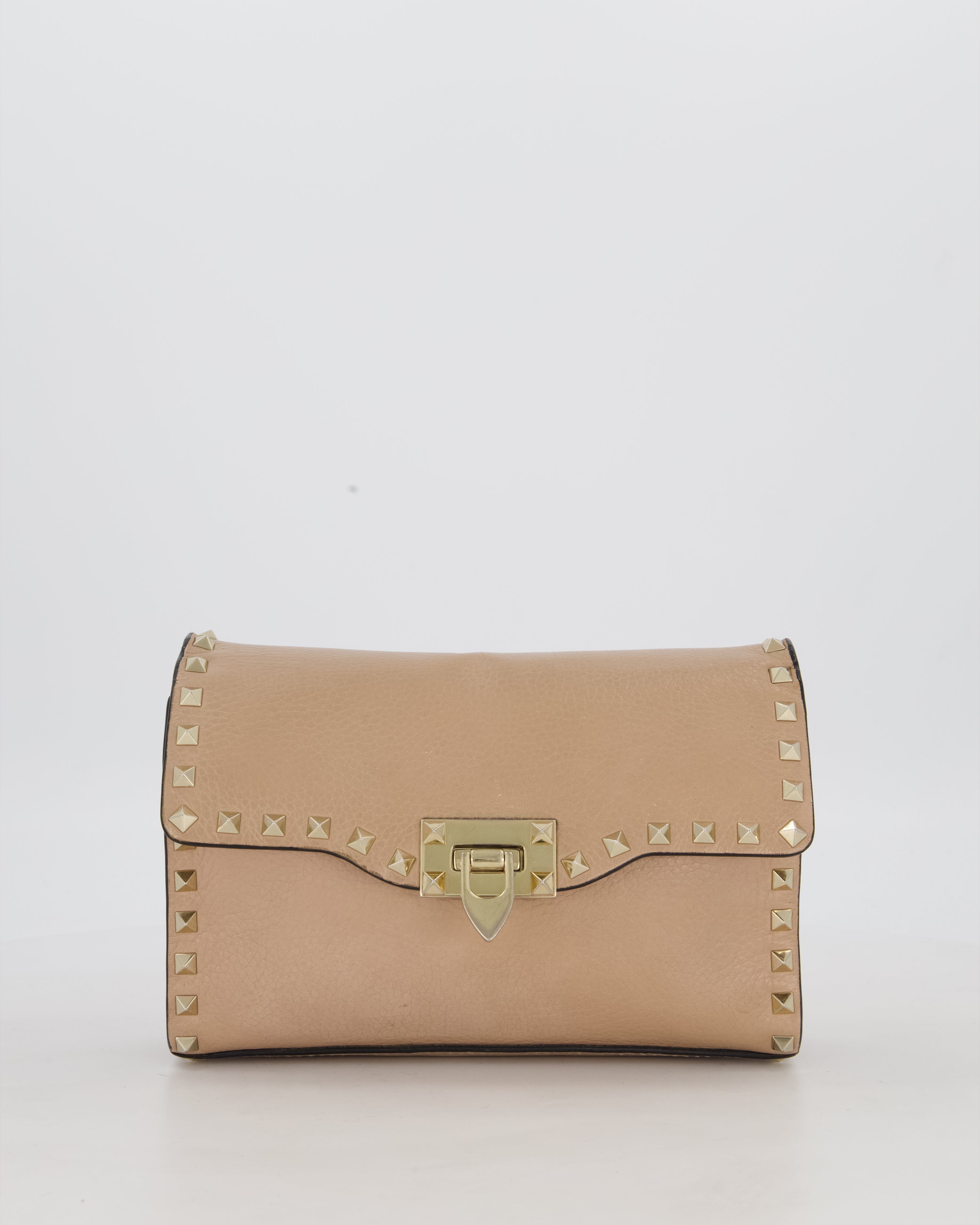 Valentino Nude Beige Rocksud Alcove Bag in Calfskin Leather with Gold Hardware