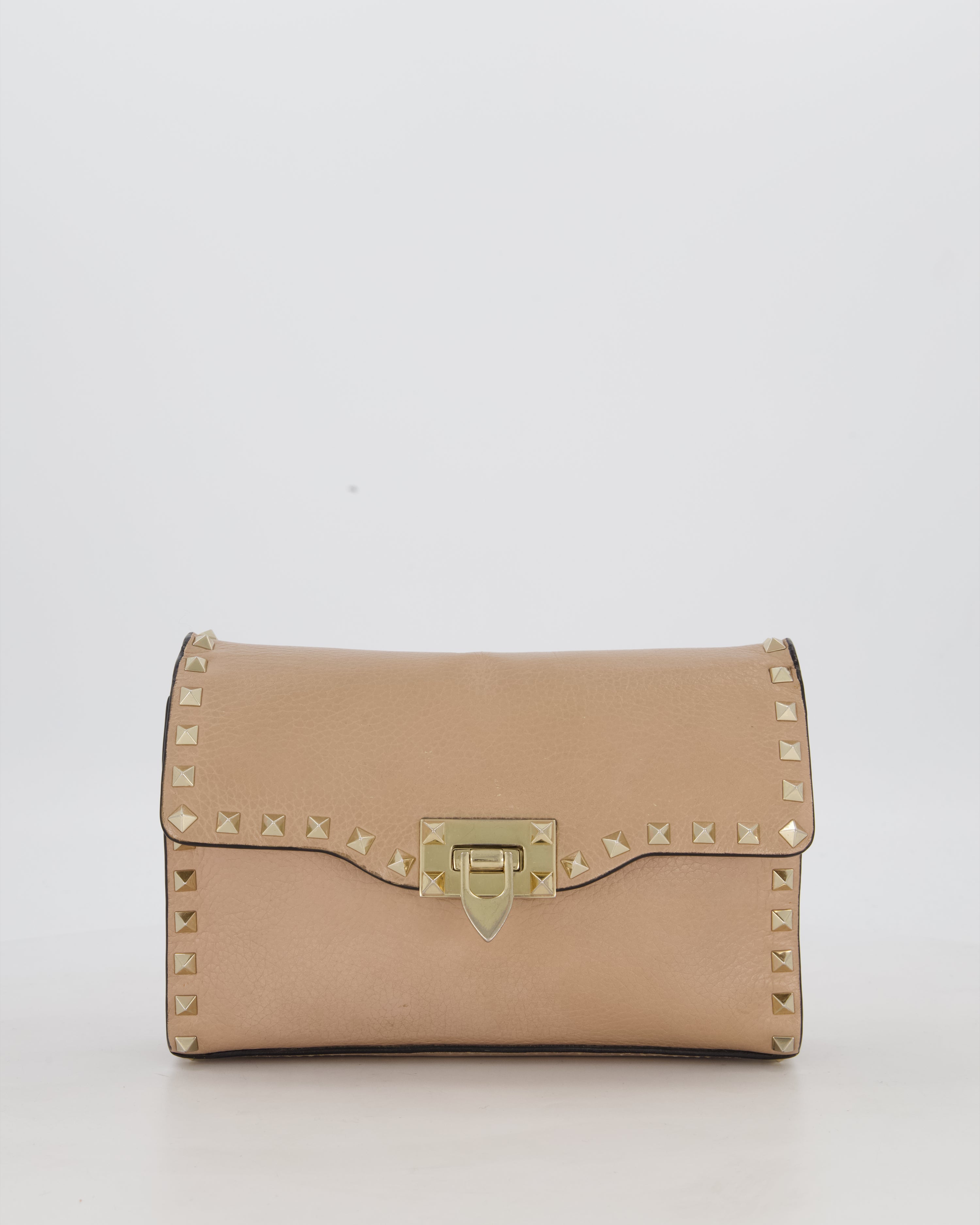 Valentino Nude Beige Rocksud Alcove Bag in Calfskin Leather with Gold Hardware