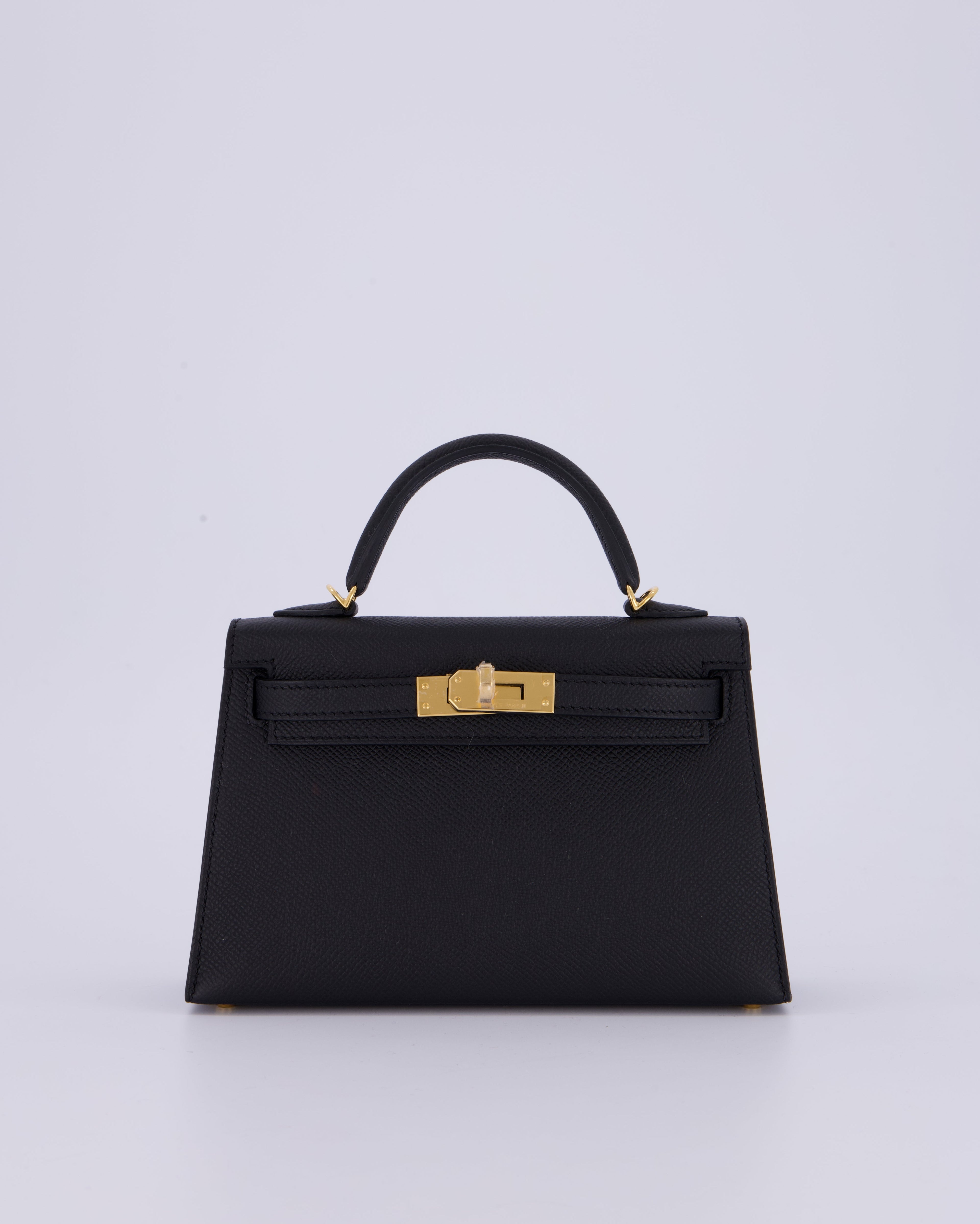 *HOT* Hermès Mini Kelly II 20 Bag in Noir Epsom Leather with Gold Hardware
