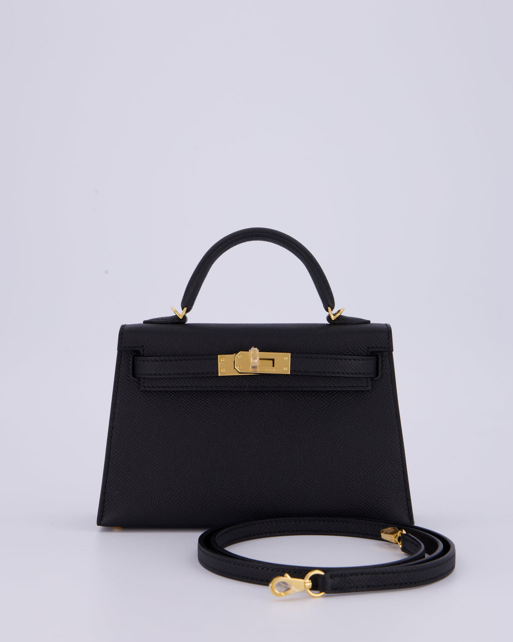 *HOT* Hermès Mini Kelly II 20 Bag in Noir Epsom Leather with Gold Hardware