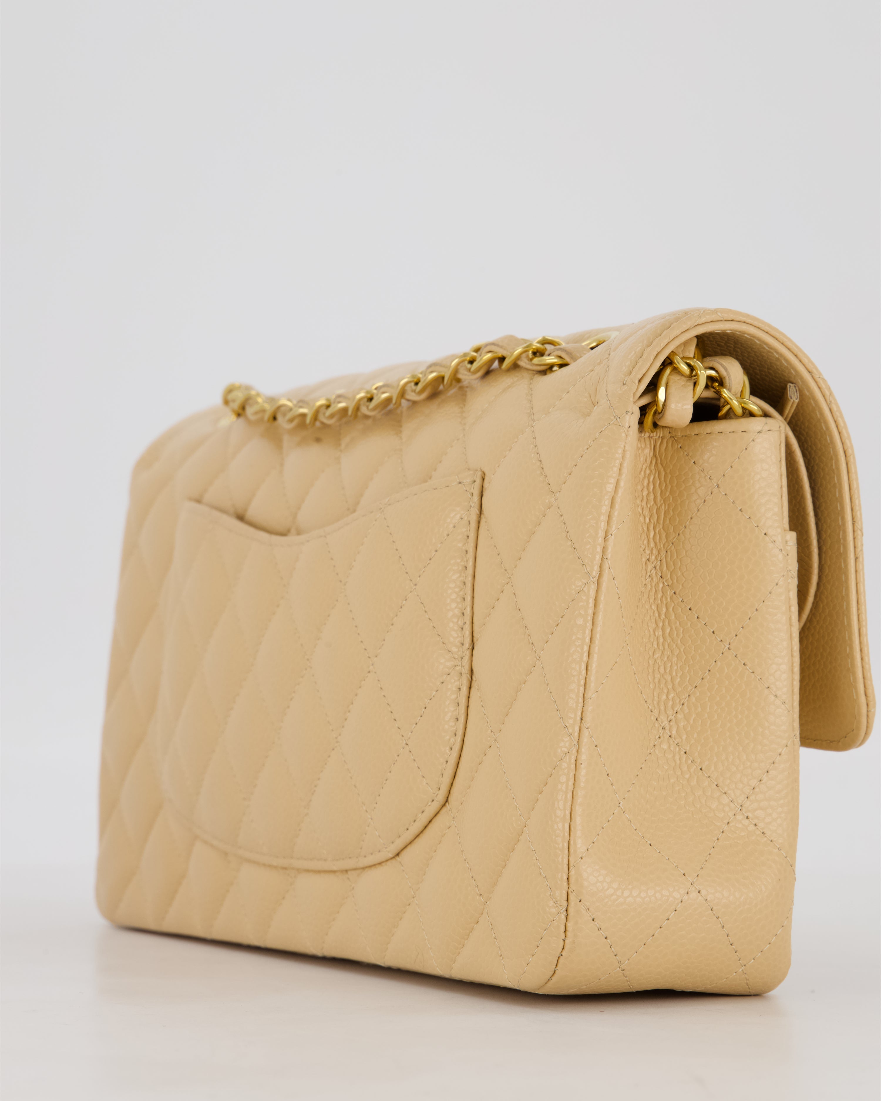 Chanel Medium Classic Double Flap Bag in Beige Clair Caviar Leather with Gold Hardware