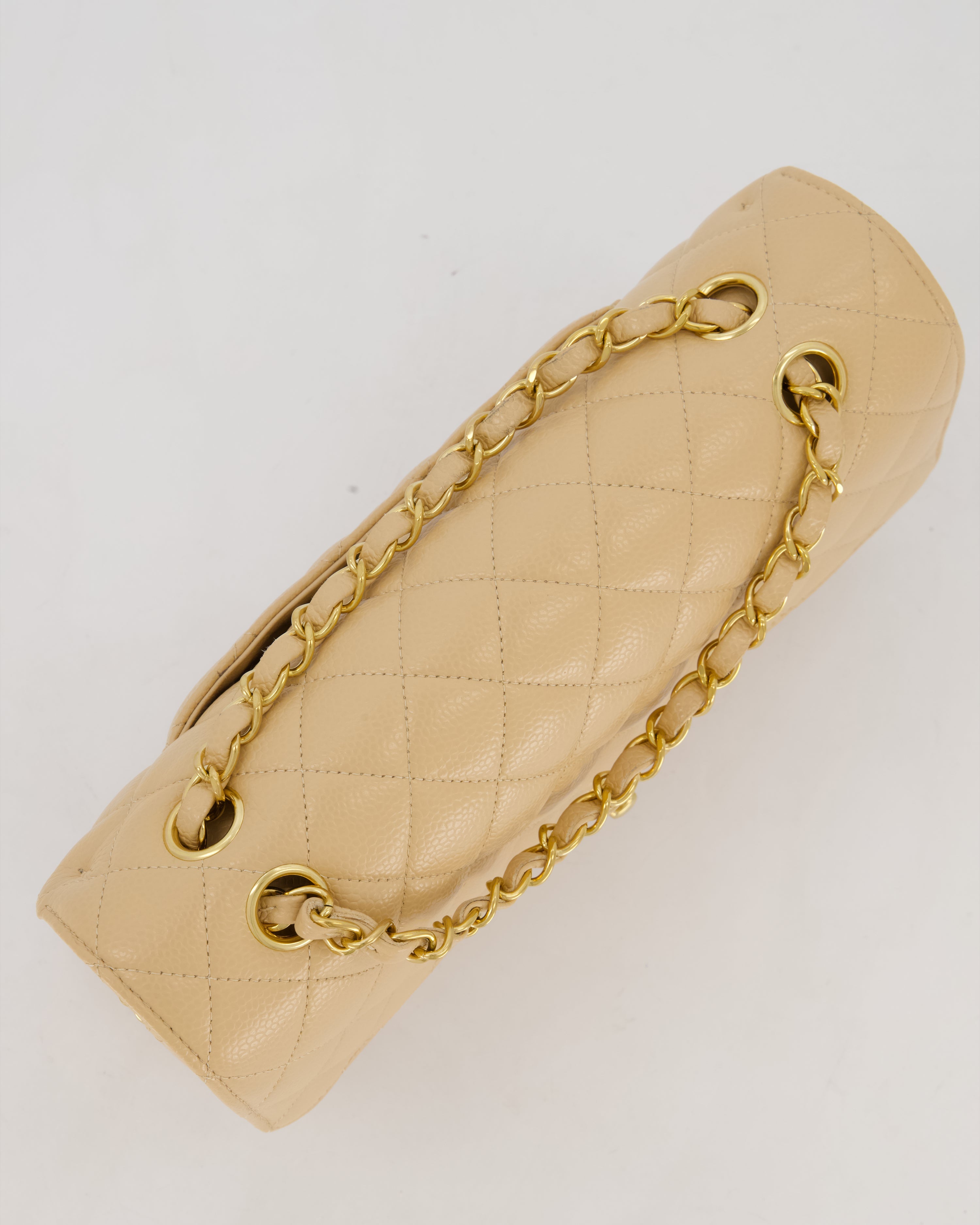 Chanel Medium Classic Double Flap Bag in Beige Clair Caviar Leather with Gold Hardware