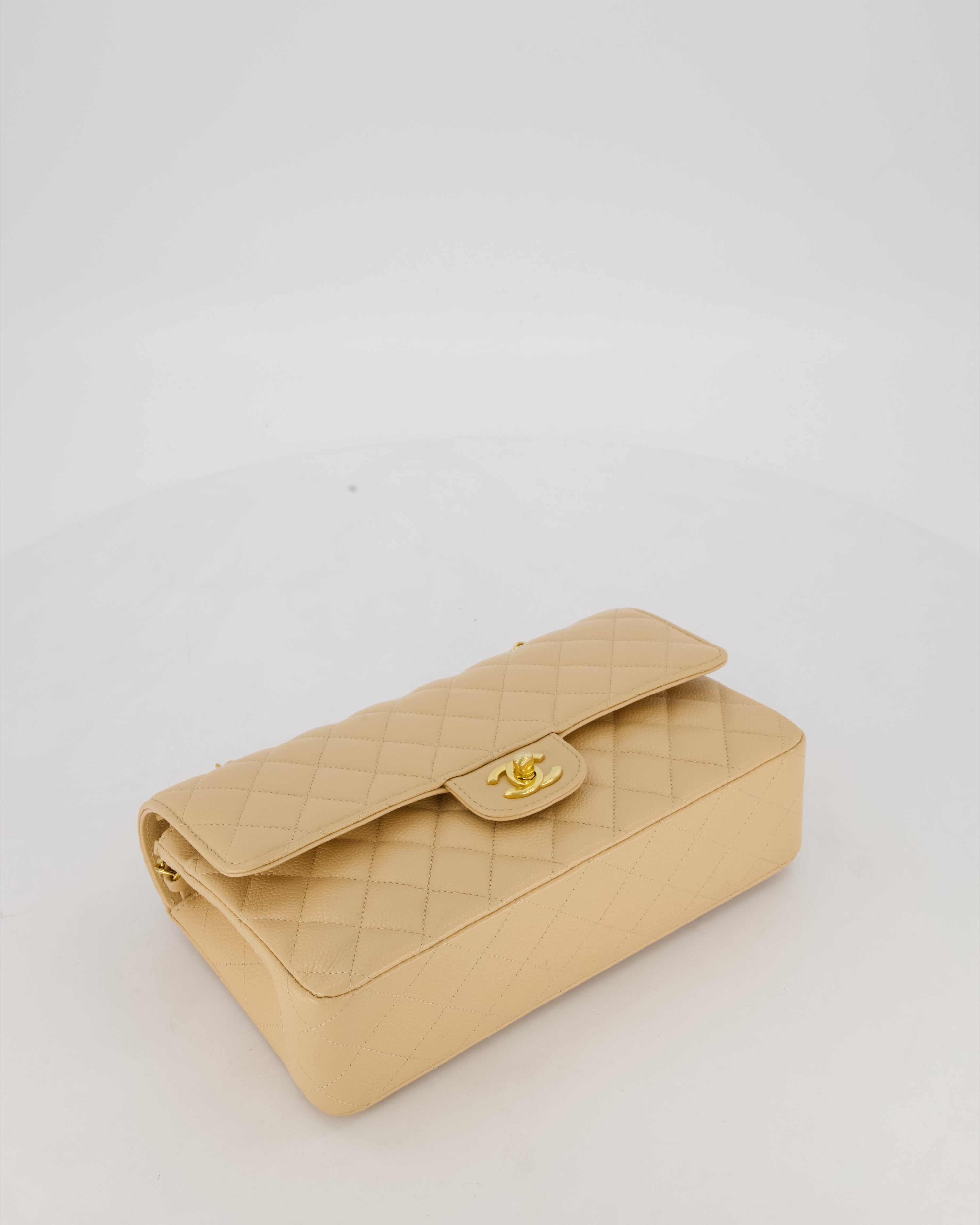 Chanel Medium Classic Double Flap Bag in Beige Clair Caviar Leather with Gold Hardware