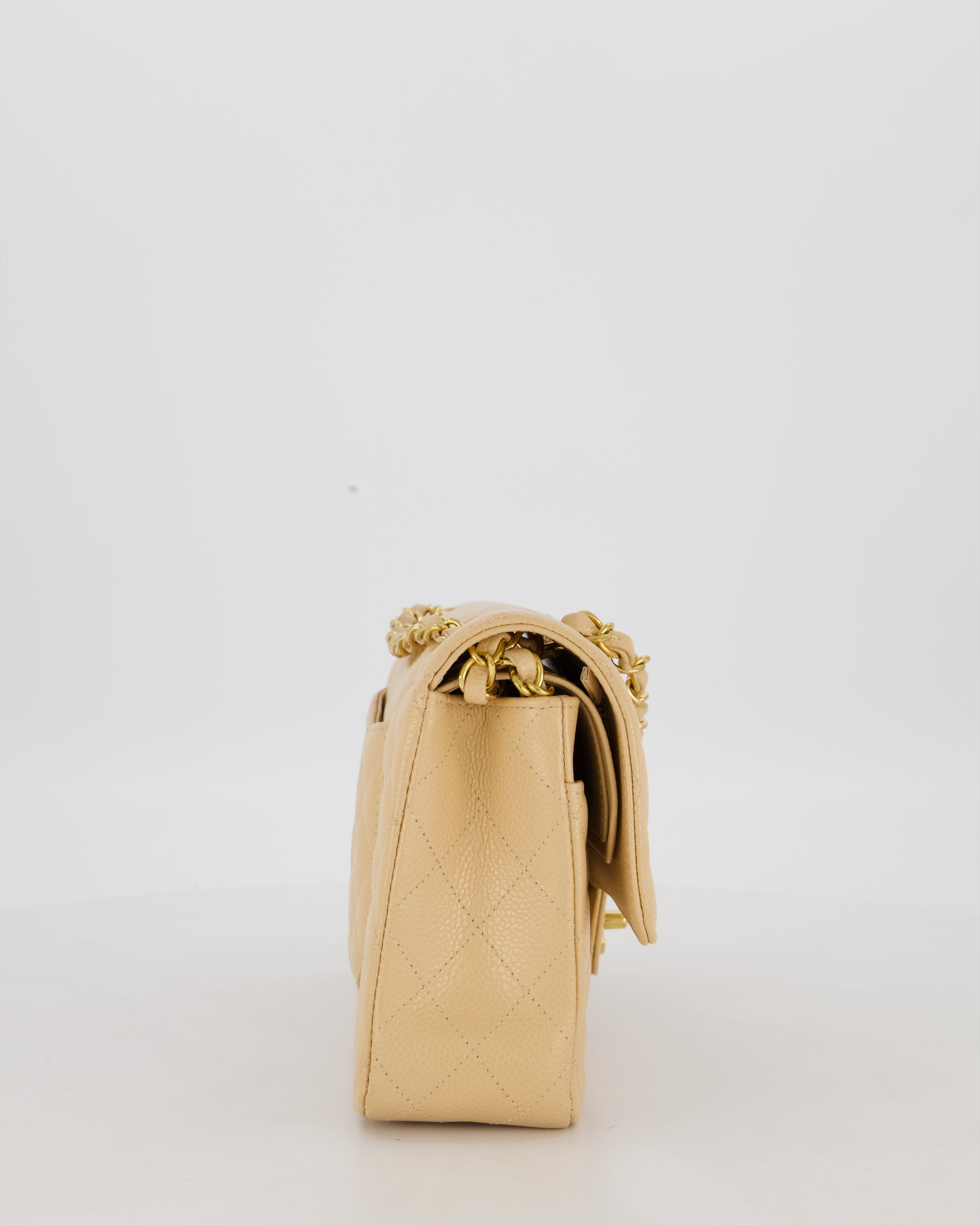 Chanel Medium Classic Double Flap Bag in Beige Clair Caviar Leather with Gold Hardware