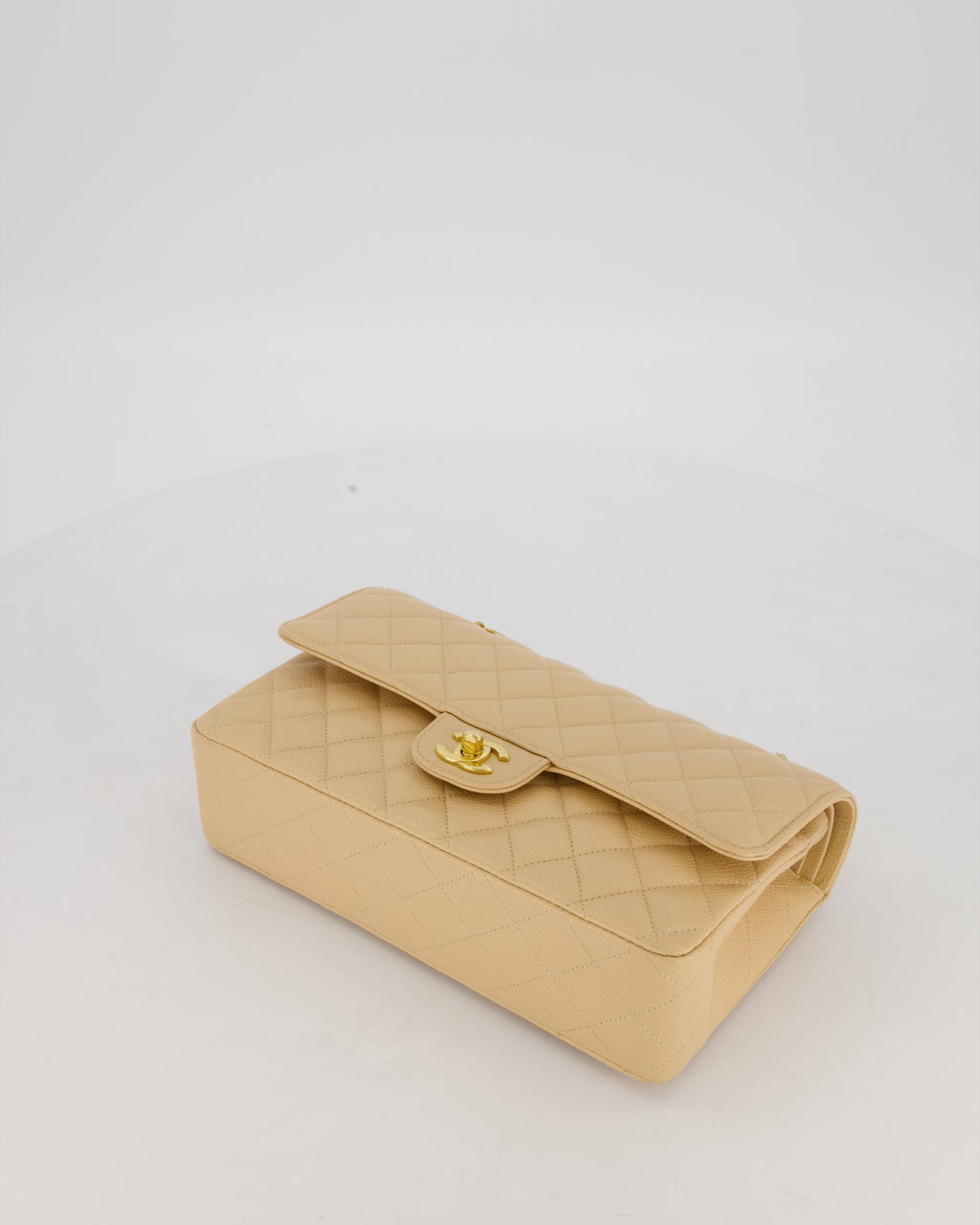 Chanel Medium Classic Double Flap Bag in Beige Clair Caviar Leather with Gold Hardware