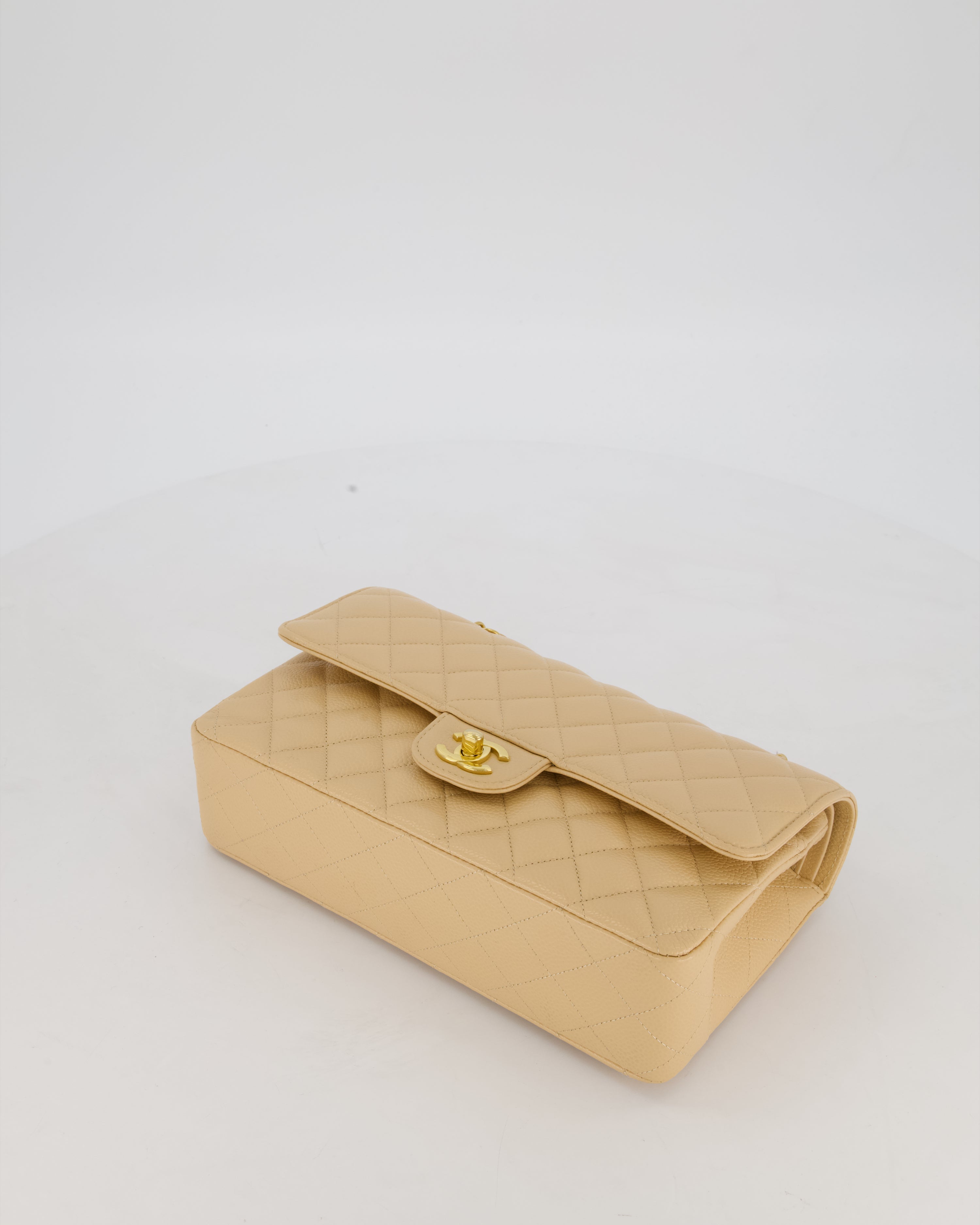Chanel Medium Classic Double Flap Bag in Beige Clair Caviar Leather with Gold Hardware