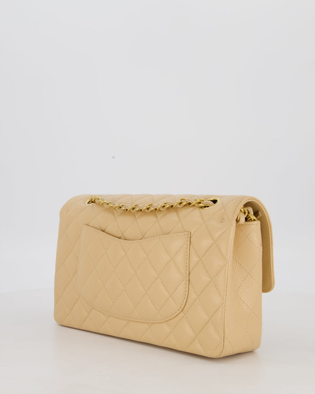 Chanel Medium Classic Double Flap Bag in Beige Clair Caviar Leather with Gold Hardware