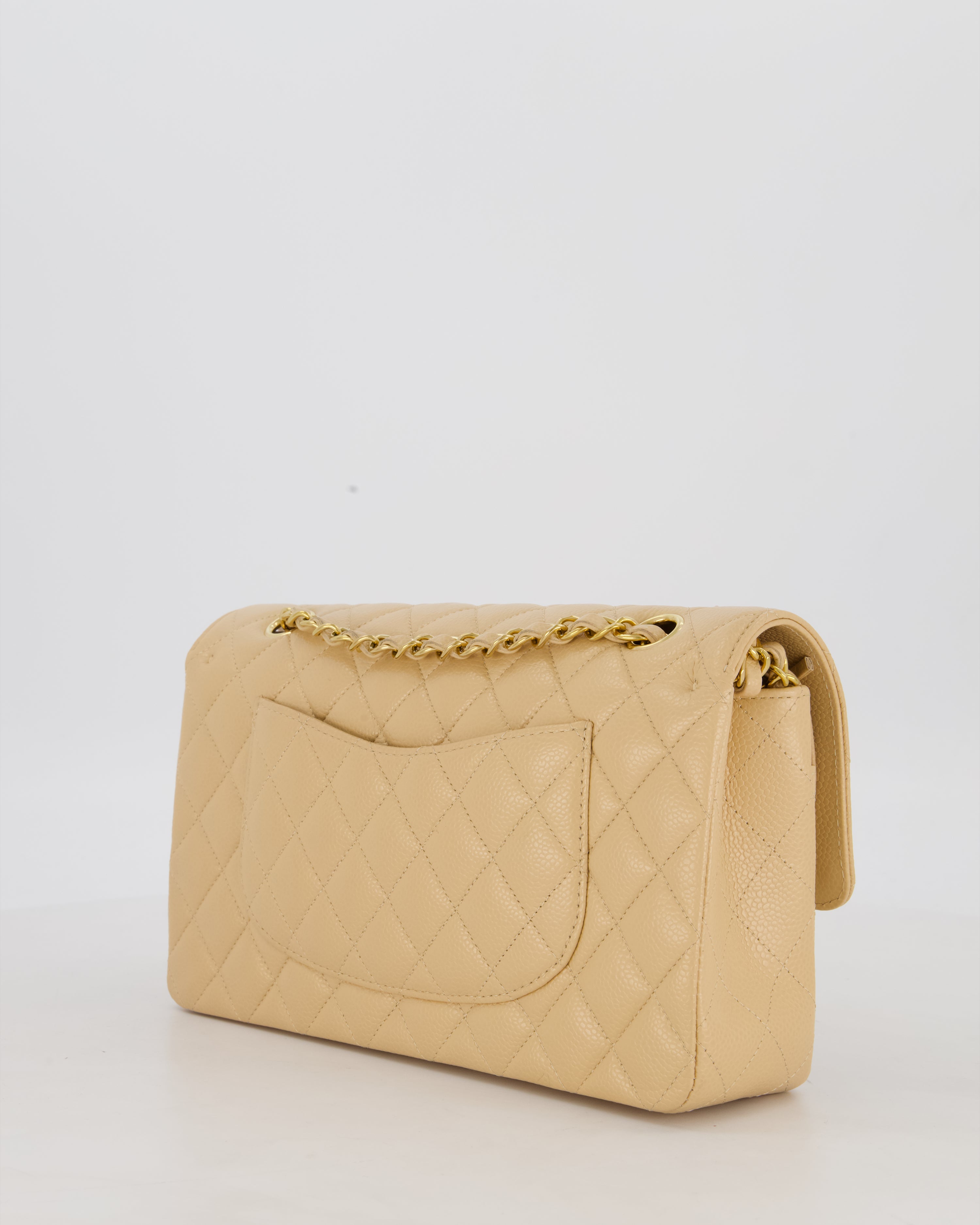 Chanel Medium Classic Double Flap Bag in Beige Clair Caviar Leather with Gold Hardware