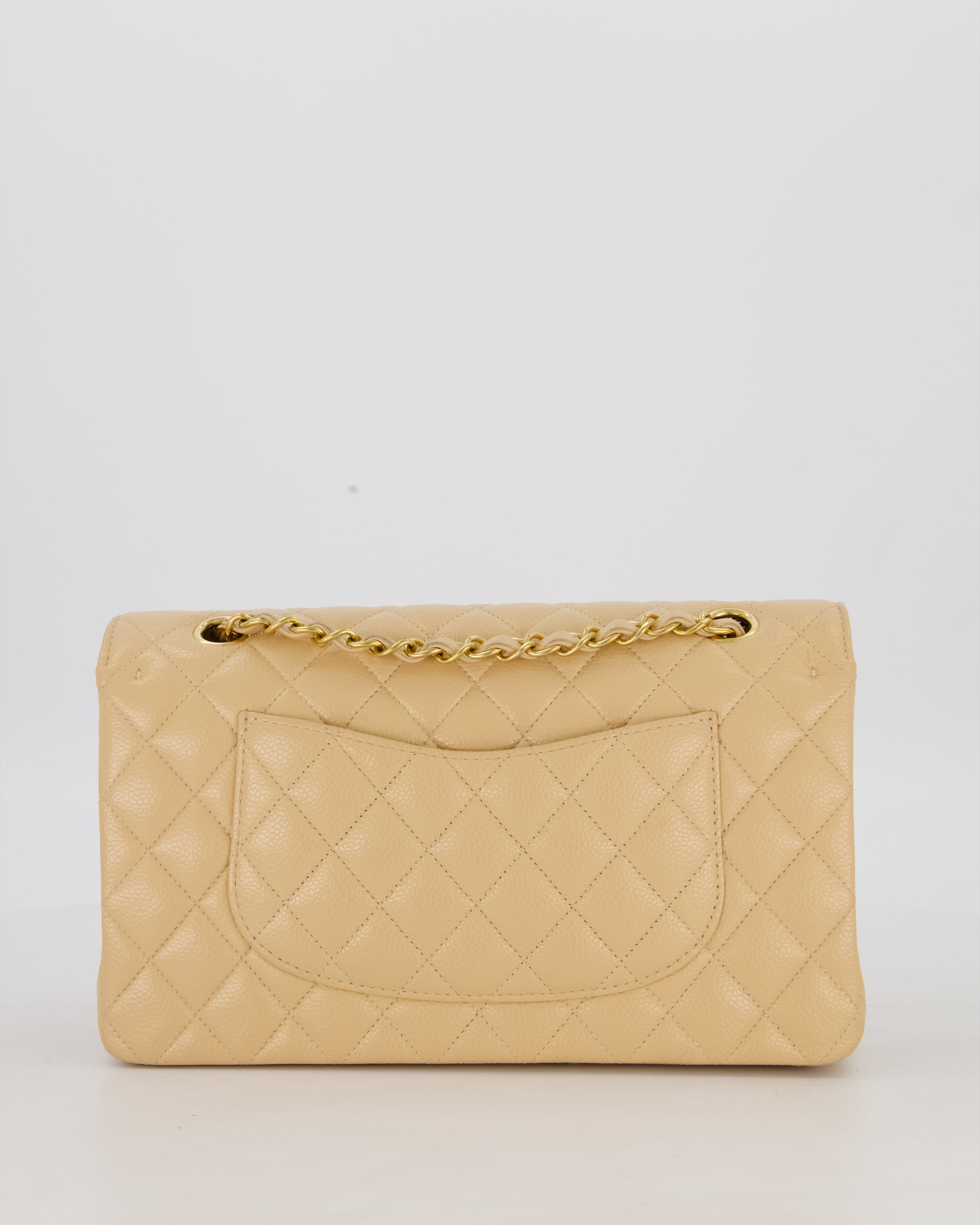 Chanel Medium Classic Double Flap Bag in Beige Clair Caviar Leather with Gold Hardware