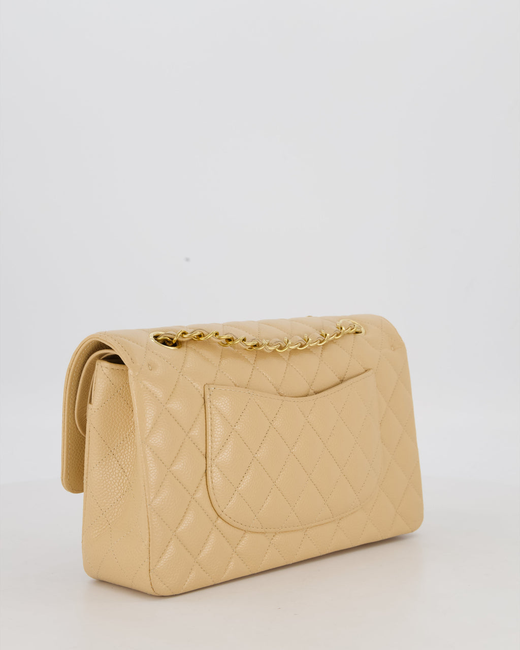 Chanel Medium Classic Double Flap Bag in Beige Clair Caviar Leather with Gold Hardware