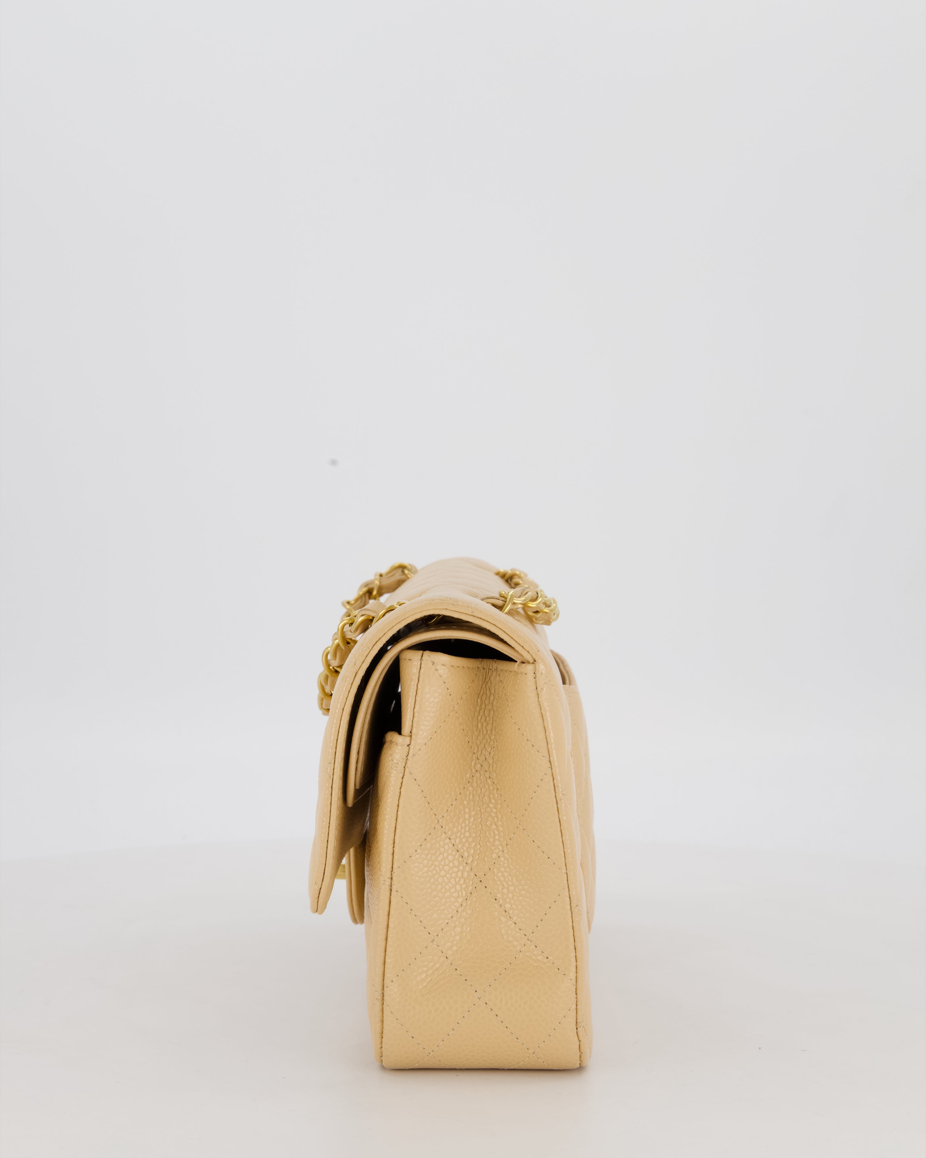 Chanel Medium Classic Double Flap Bag in Beige Clair Caviar Leather with Gold Hardware