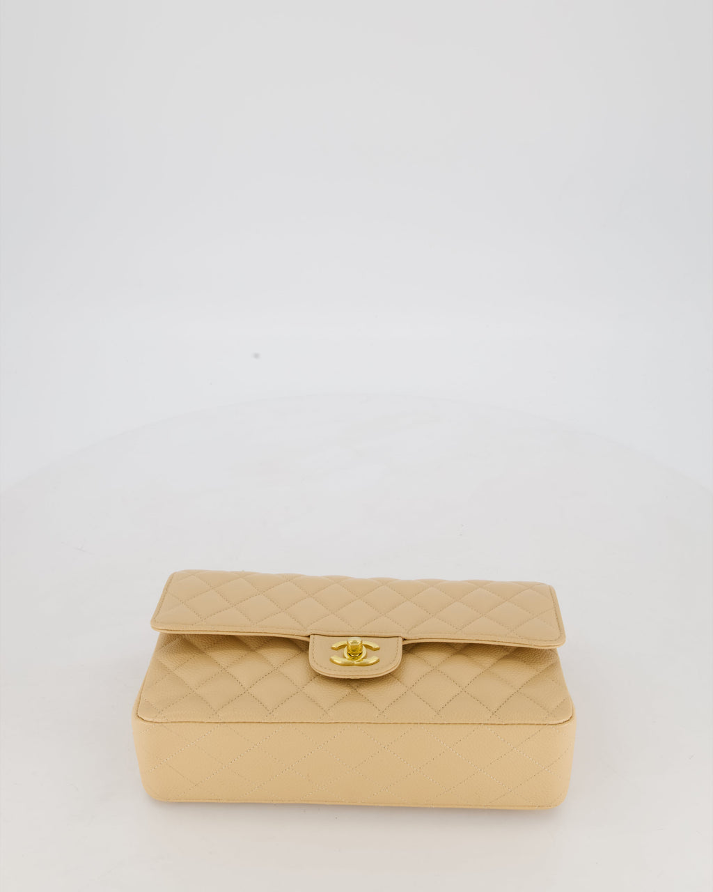 Chanel Medium Classic Double Flap Bag in Beige Clair Caviar Leather with Gold Hardware