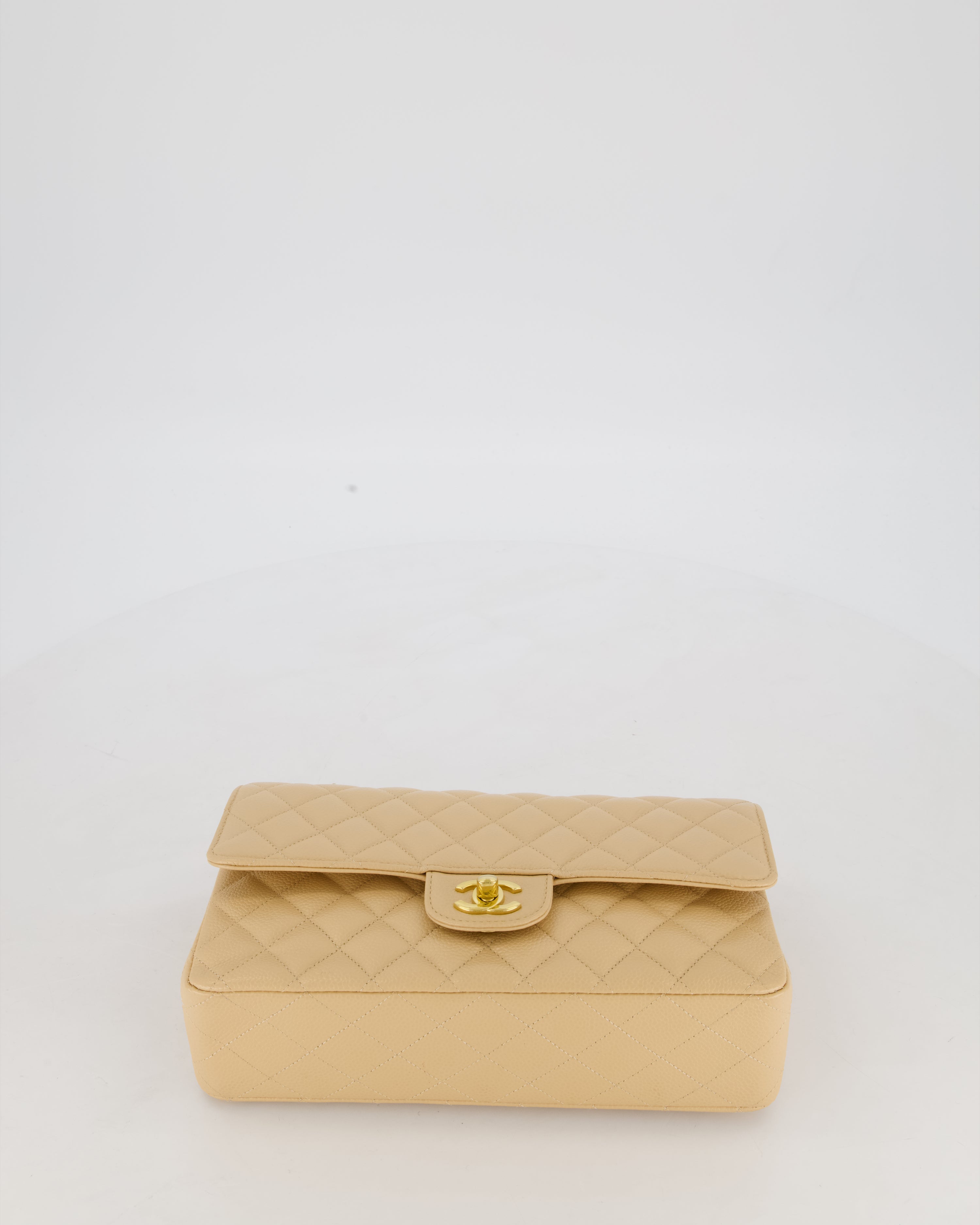 Chanel Medium Classic Double Flap Bag in Beige Clair Caviar Leather with Gold Hardware