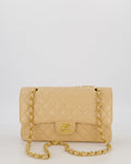 Chanel Medium Classic Double Flap Bag in Beige Clair Caviar Leather with Gold Hardware