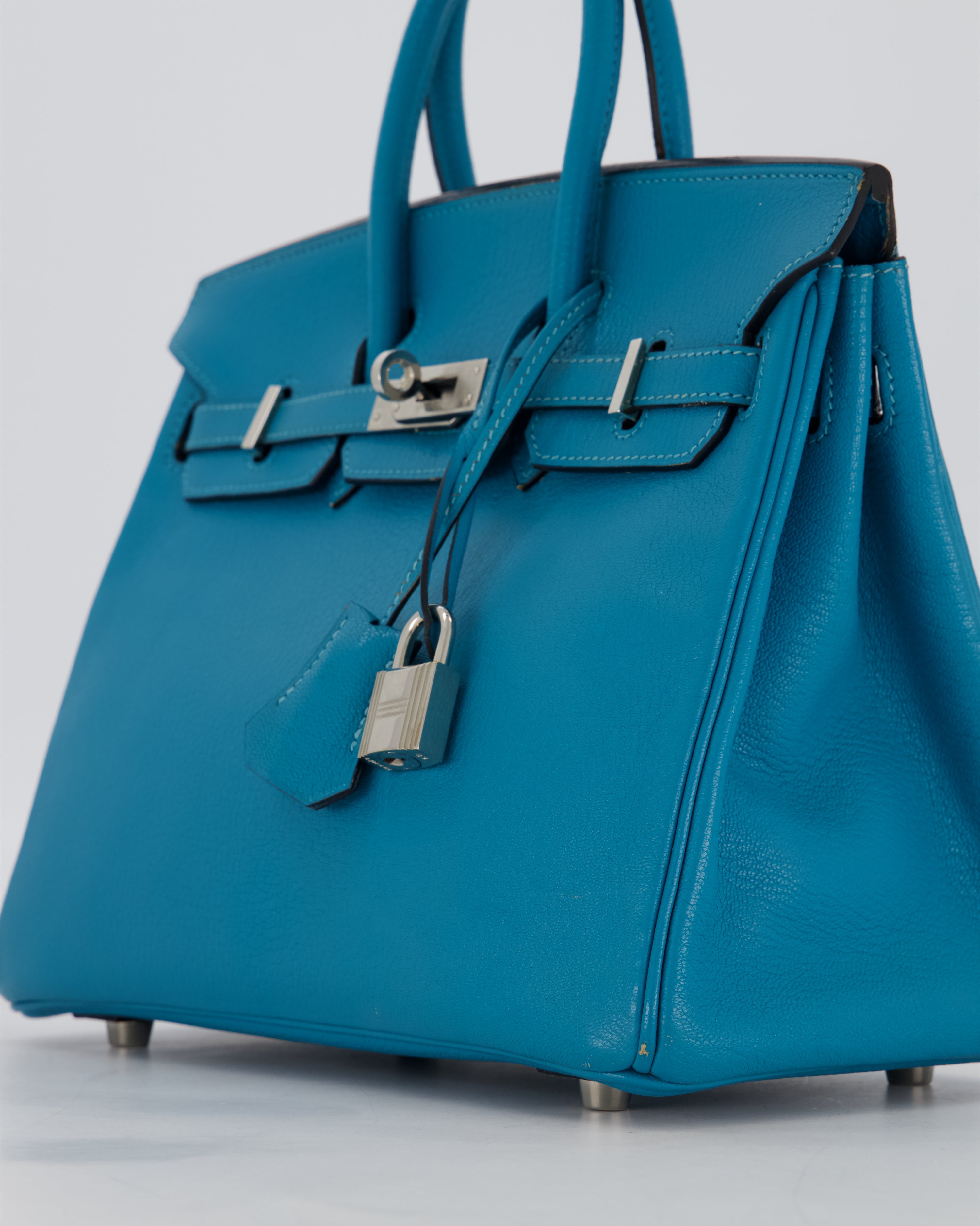 Hermès Birkin 25 Retourne Bag in Bleu Saint Cyr Chèvre Mysore Leather with Palladium Hardware