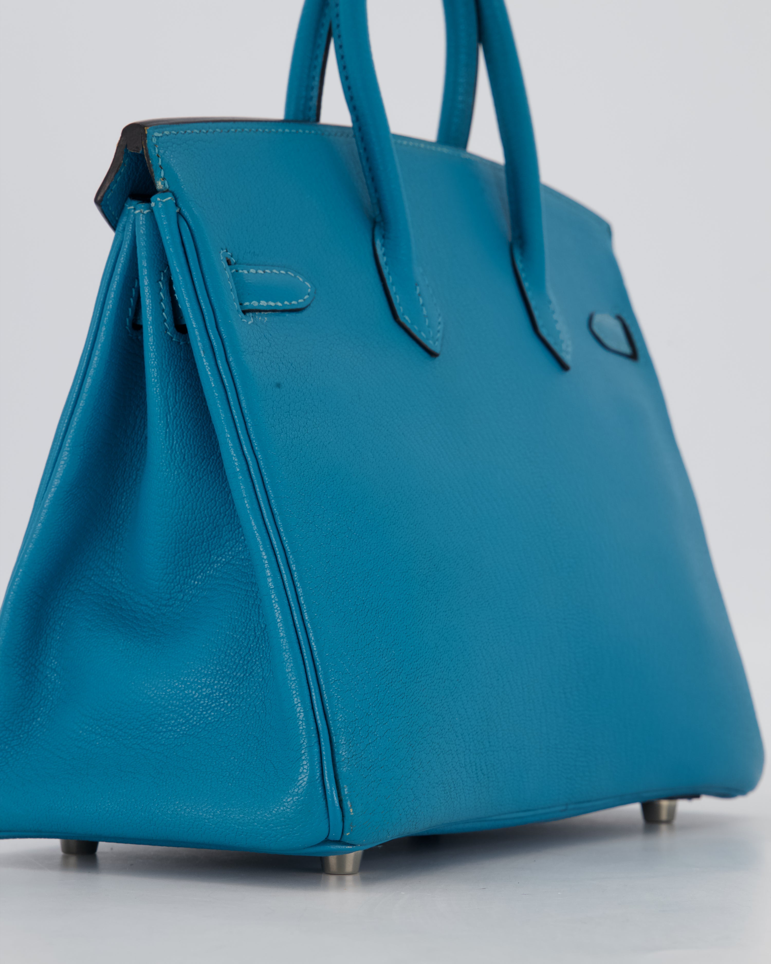 Hermès Birkin 25 Retourne Bag in Bleu Saint Cyr Chèvre Mysore Leather with Palladium Hardware