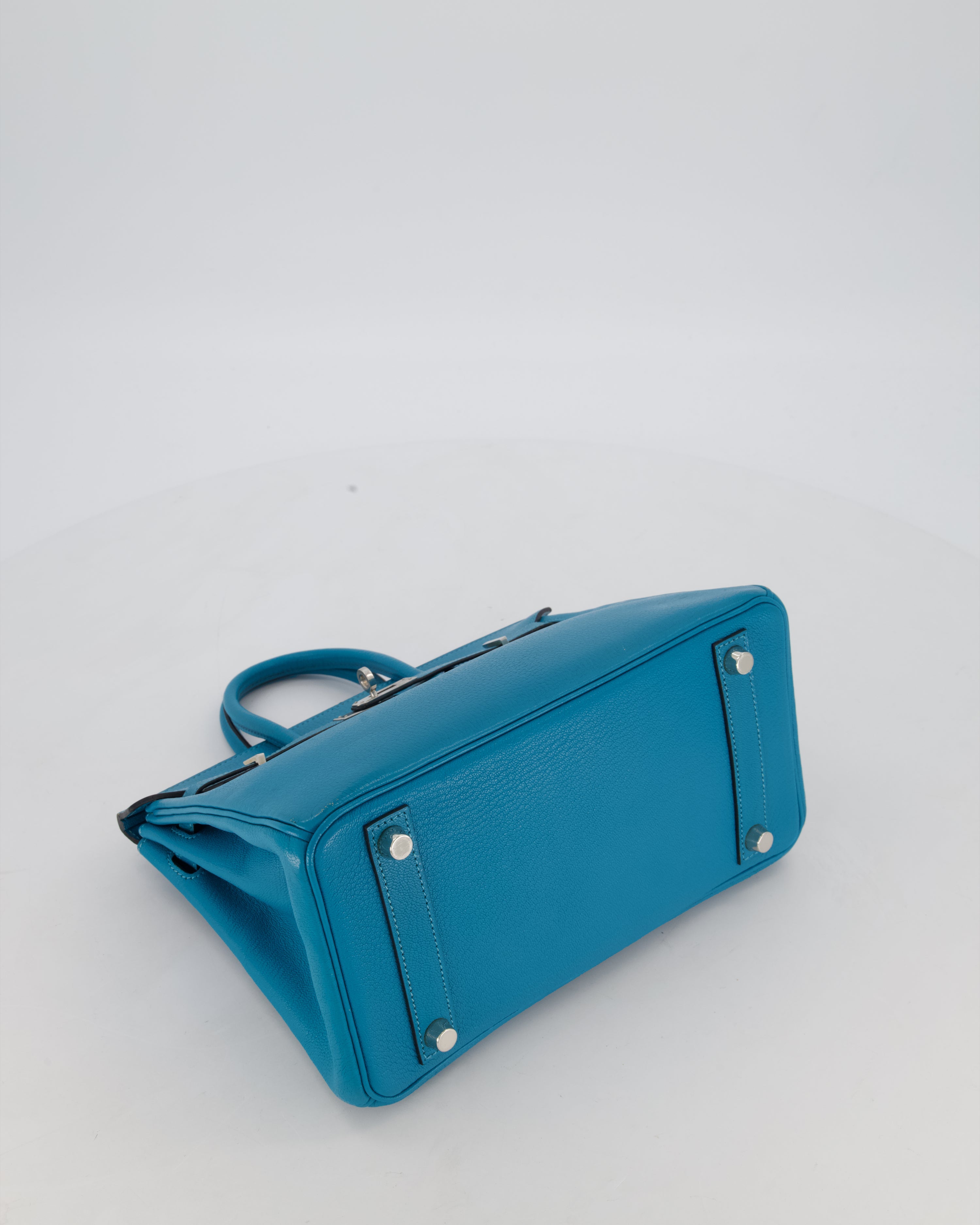 Hermès Birkin 25 Retourne Bag in Bleu Saint Cyr Chèvre Mysore Leather with Palladium Hardware