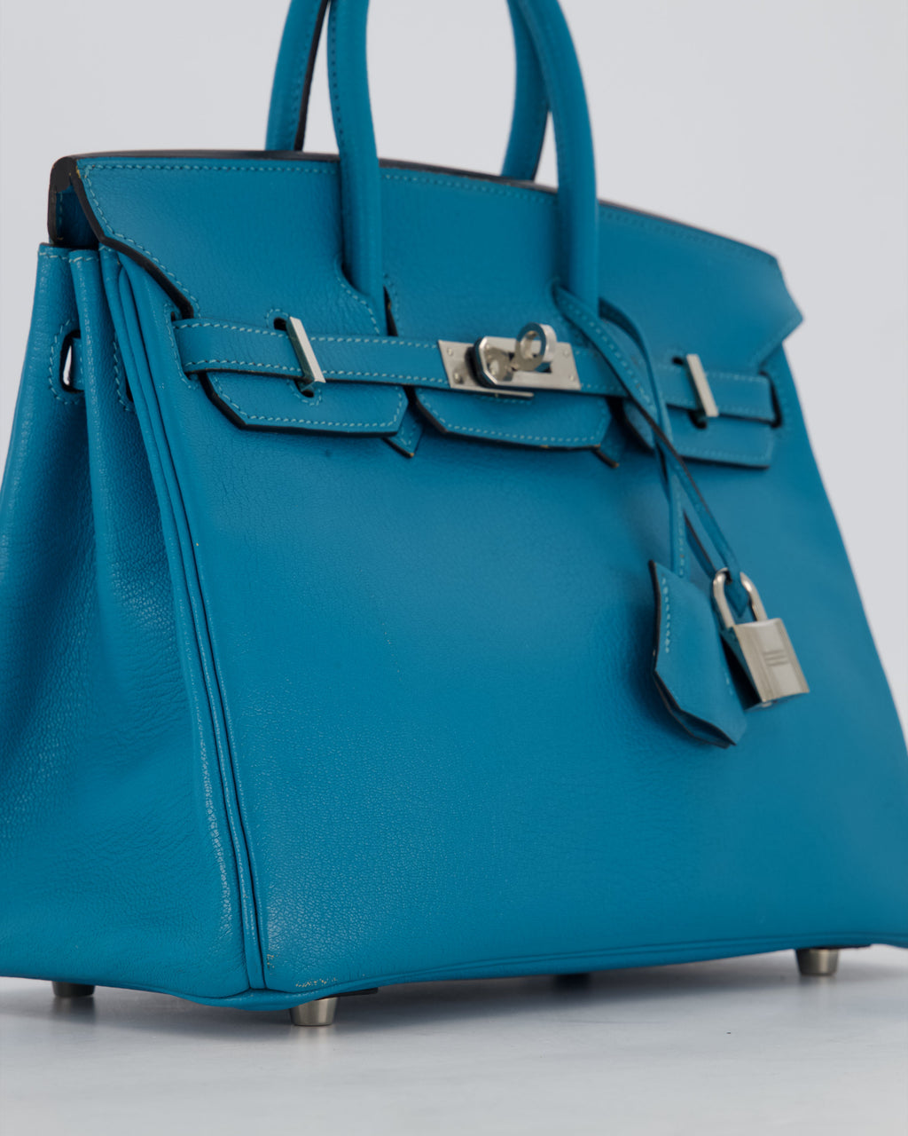 Hermès Birkin 25 Retourne Bag in Bleu Saint Cyr Chèvre Mysore Leather with Palladium Hardware