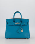 Hermès Birkin 25 Retourne Bag in Bleu Saint Cyr Chèvre Mysore Leather with Palladium Hardware