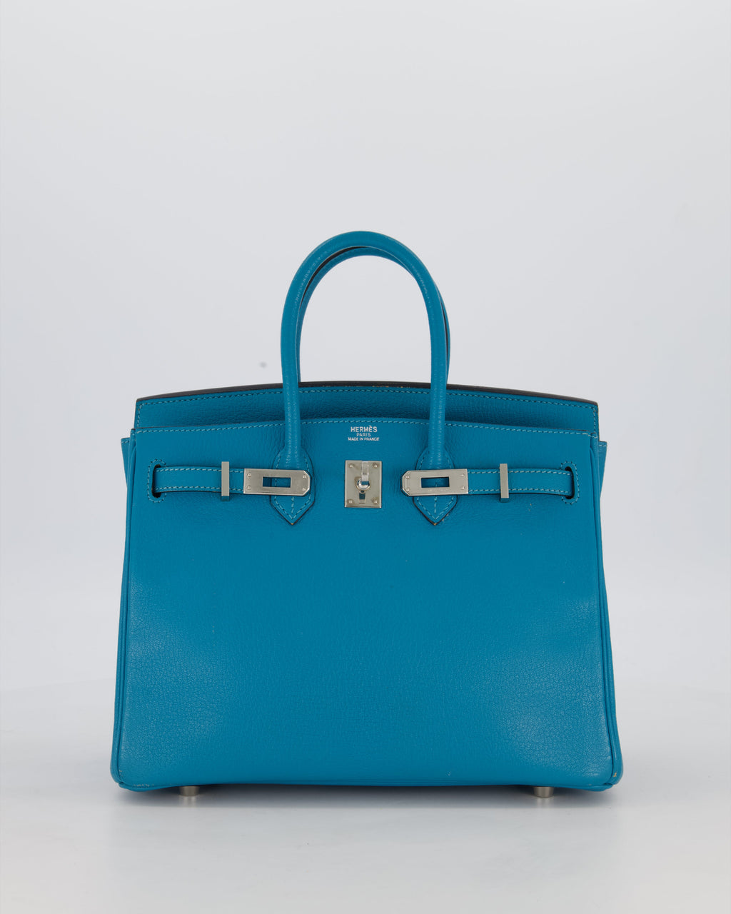 Hermès Birkin 25 Retourne Bag in Bleu Saint Cyr Chèvre Mysore Leather with Palladium Hardware