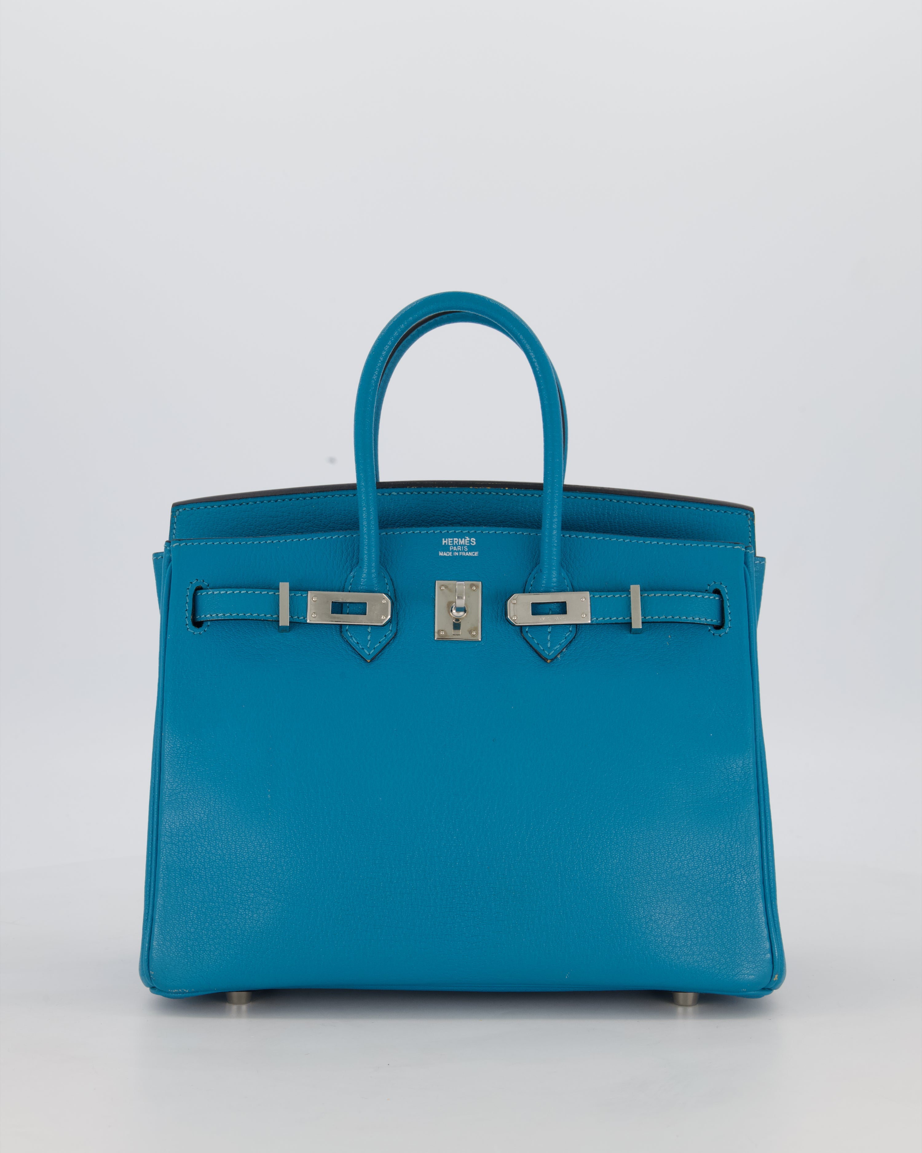 Hermès Birkin 25 Retourne Bag in Bleu Saint Cyr Chèvre Mysore Leather with Palladium Hardware