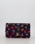 Chanel 24S Black Quilted Medium Classic Double Flap Bag in Jersey with Multicolour CC Details and Champagne Gold Hardware