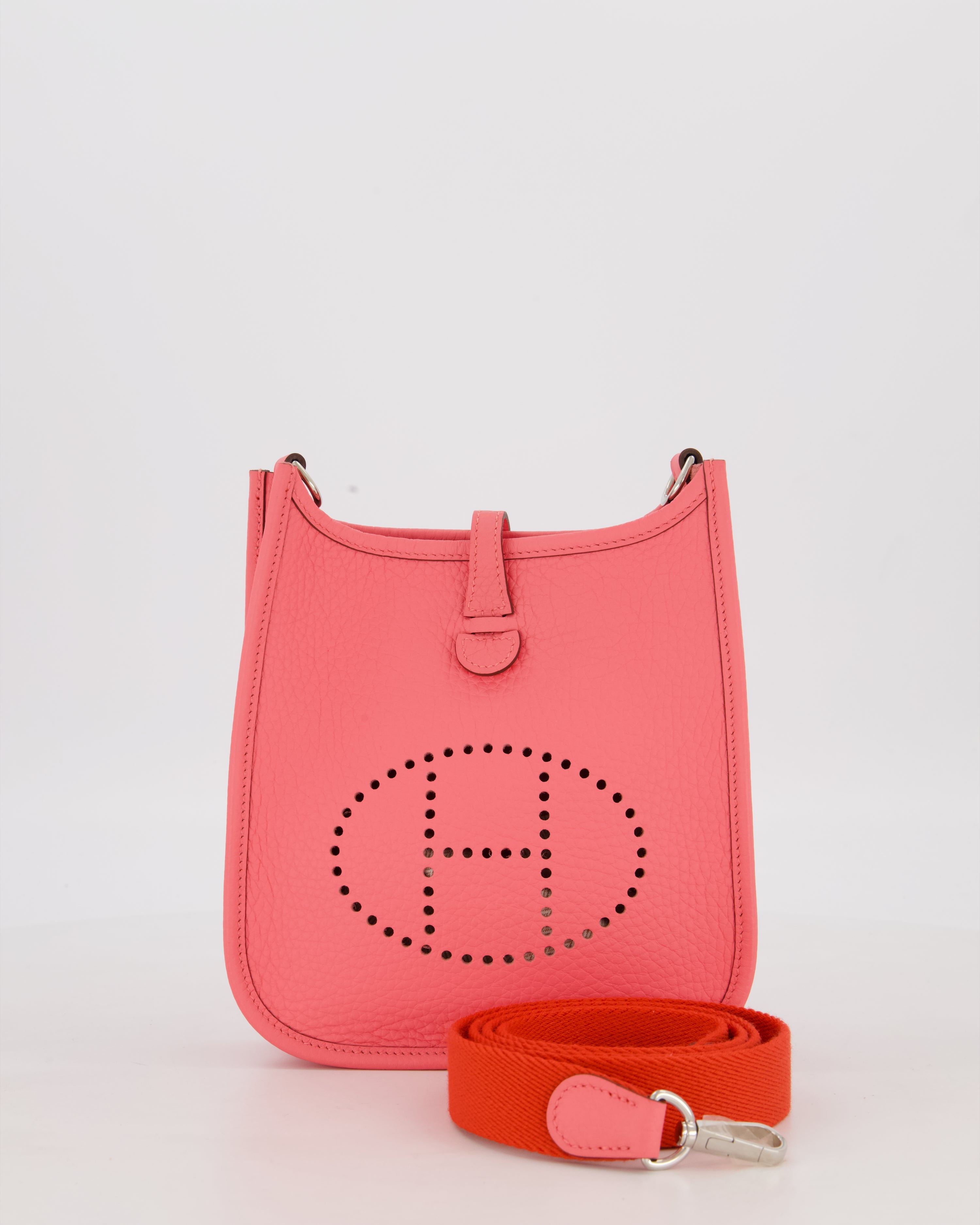 Hermès Mini Evelyne Bag in Rose Mexico Clemence Leather with Palladium Hardware