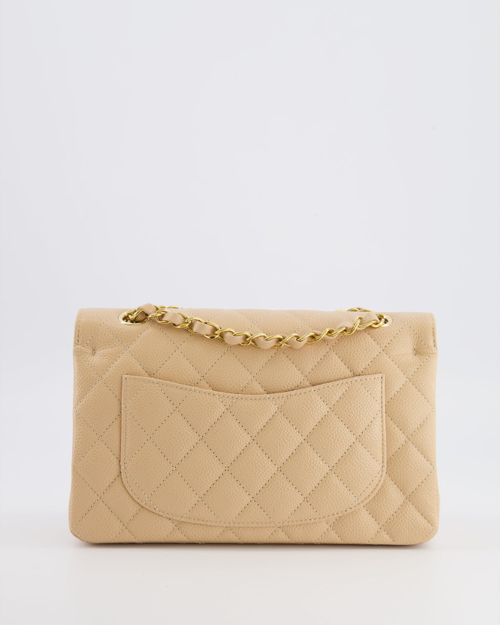 Chanel Small Classic Double Flap Bag in Beige Caviar Leather with Champagne Gold Hardware