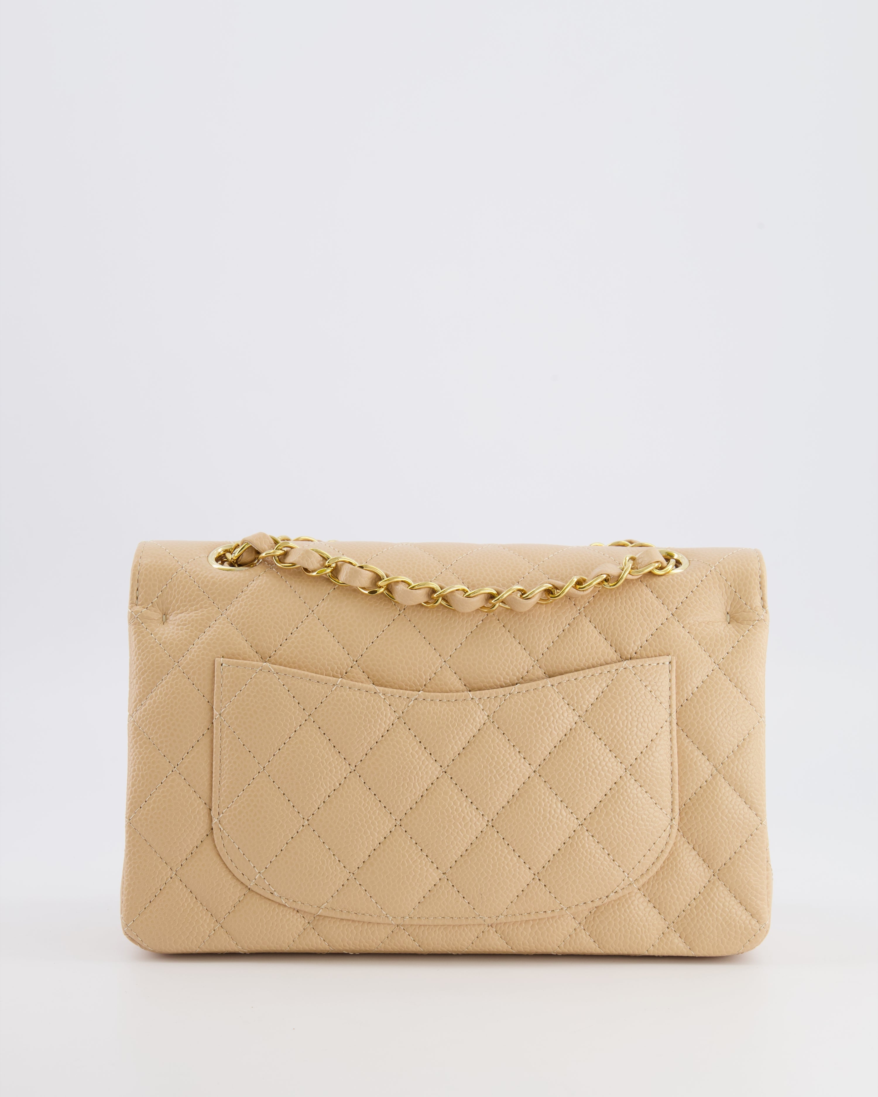 Chanel Small Classic Double Flap Bag in Beige Caviar Leather with Champagne Gold Hardware