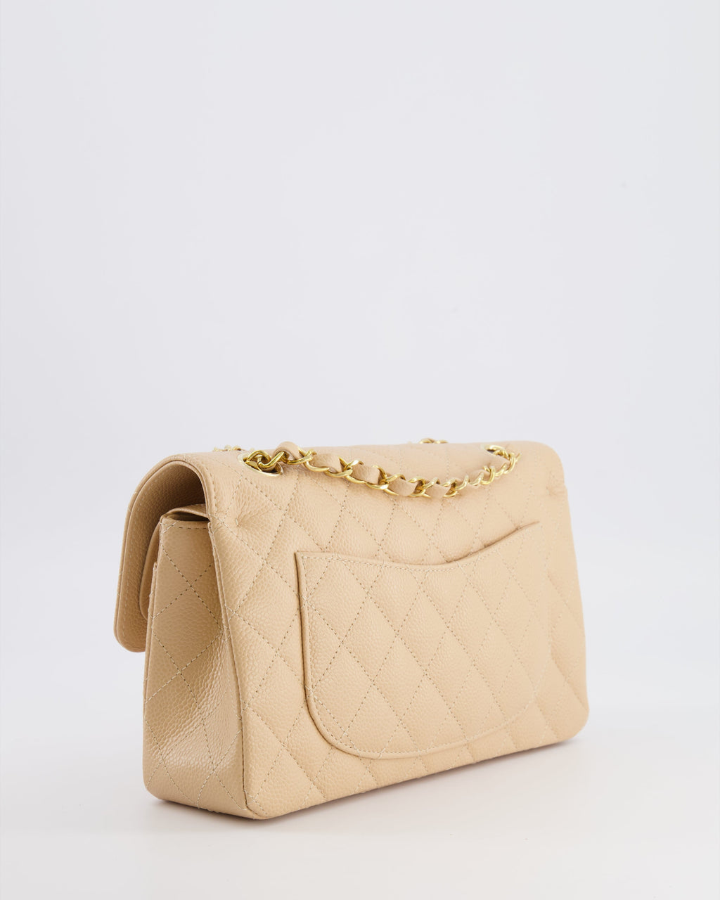 Chanel Small Classic Double Flap Bag in Beige Caviar Leather with Champagne Gold Hardware