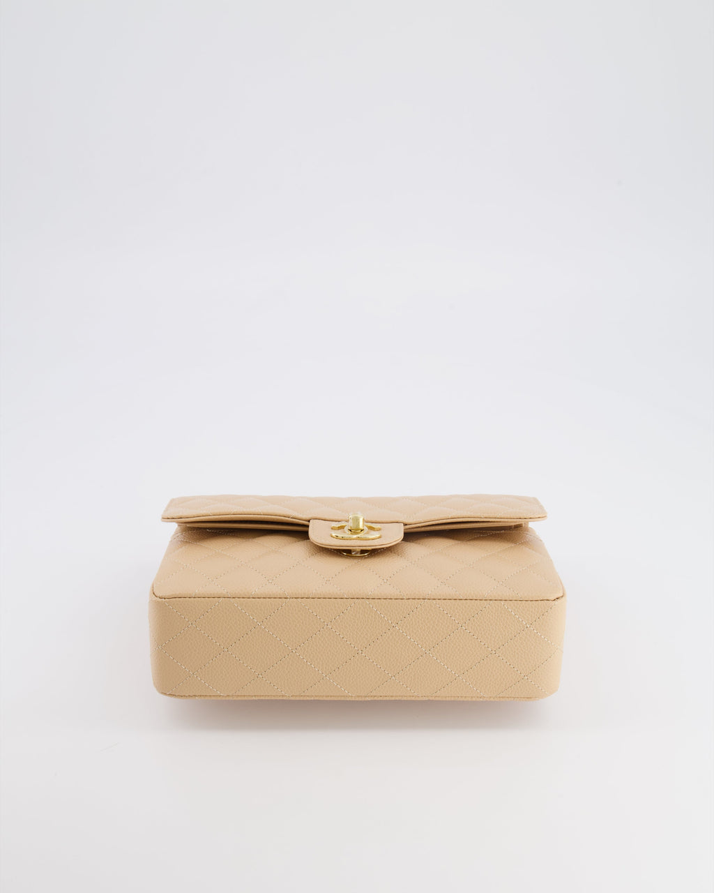 Chanel Small Classic Double Flap Bag in Beige Caviar Leather with Champagne Gold Hardware