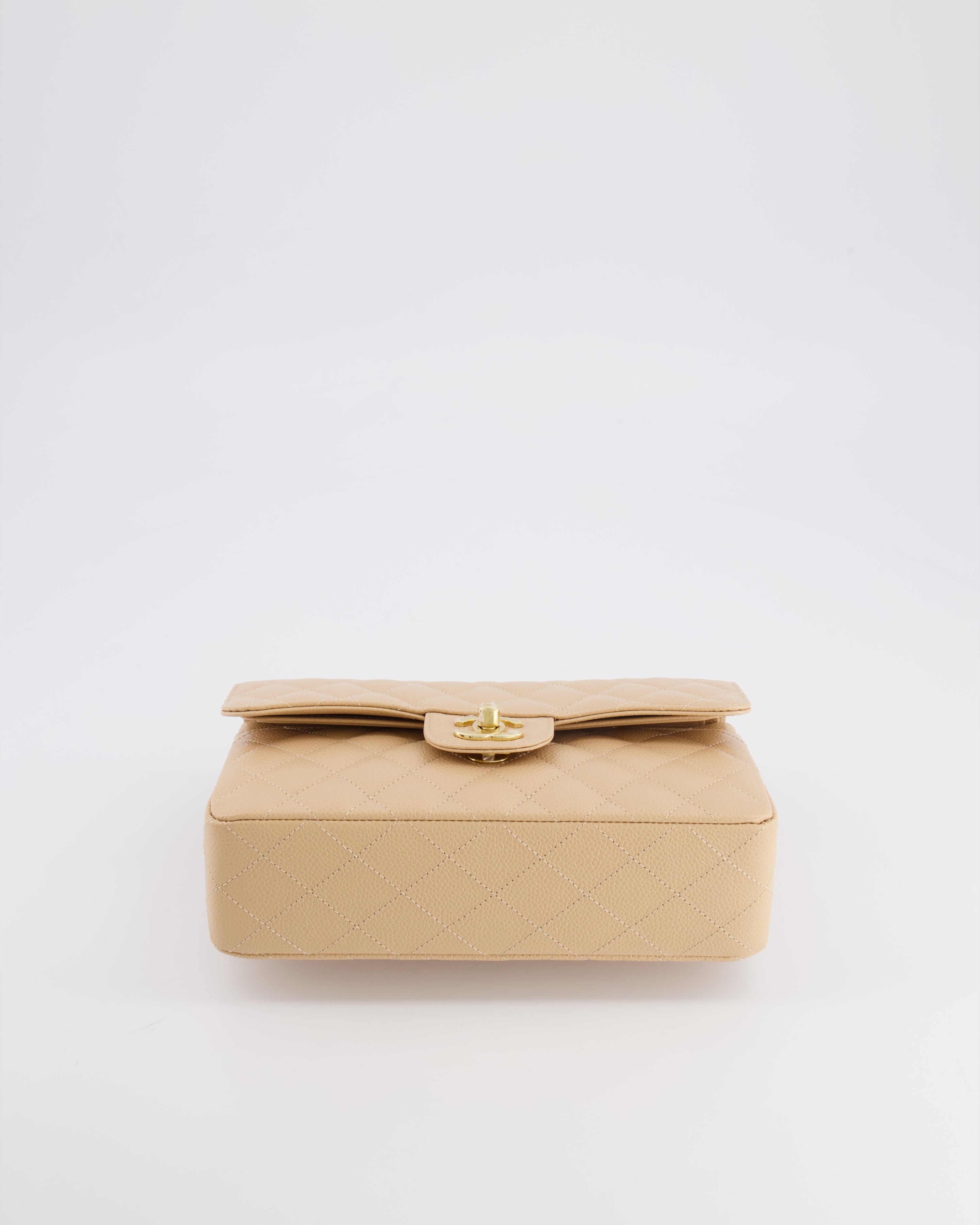 Chanel Small Classic Double Flap Bag in Beige Caviar Leather with Champagne Gold Hardware
