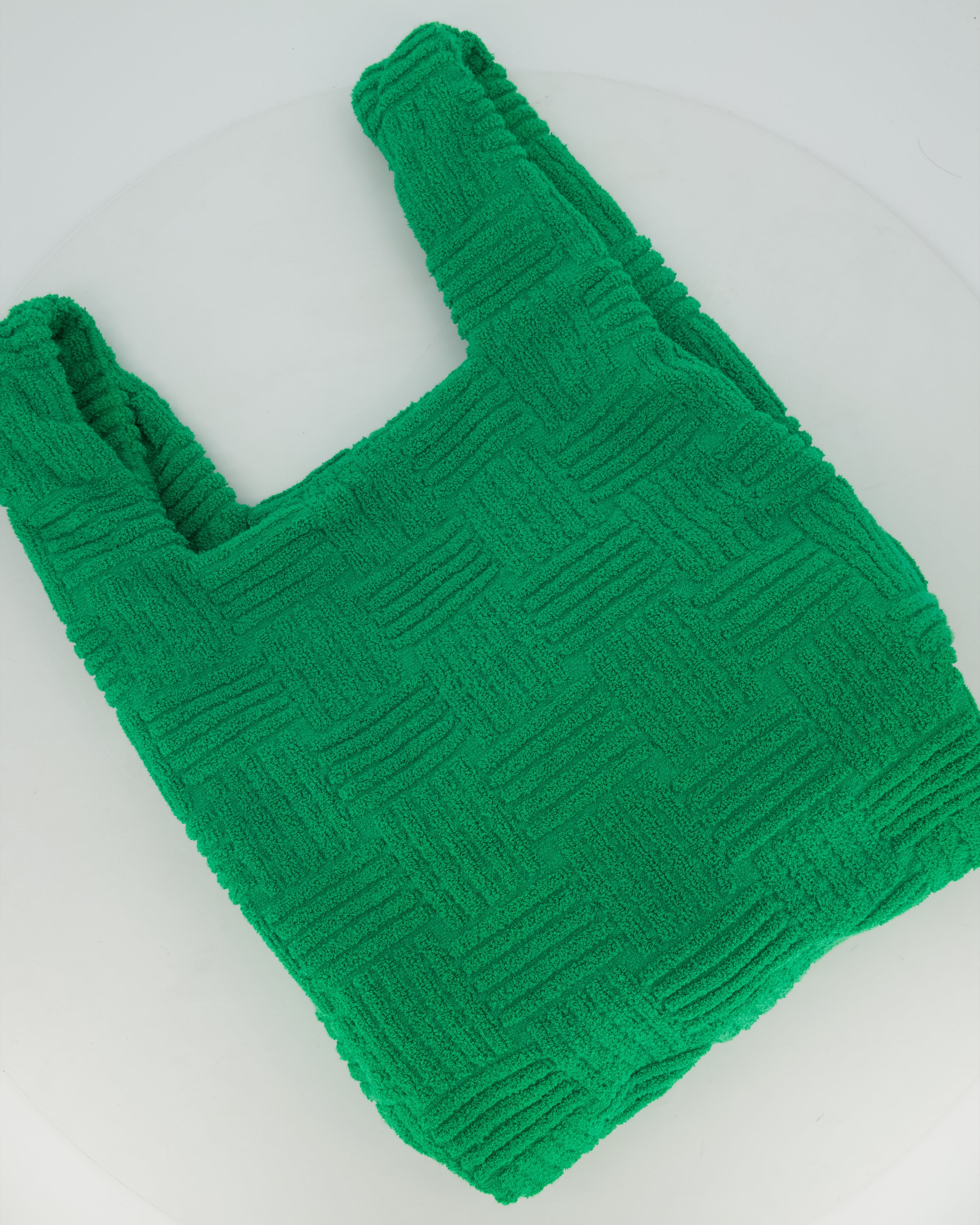 Bottega Veneta Green Woven Terry Cloth Tote Bag