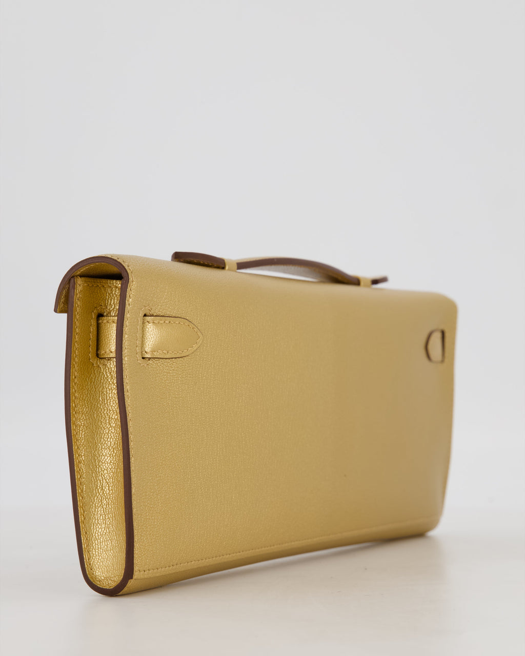 *SUPER RARE* Hermès Kelly Cut Bag in Doré Chévre Chamkila Leather with Permabrass Hardware