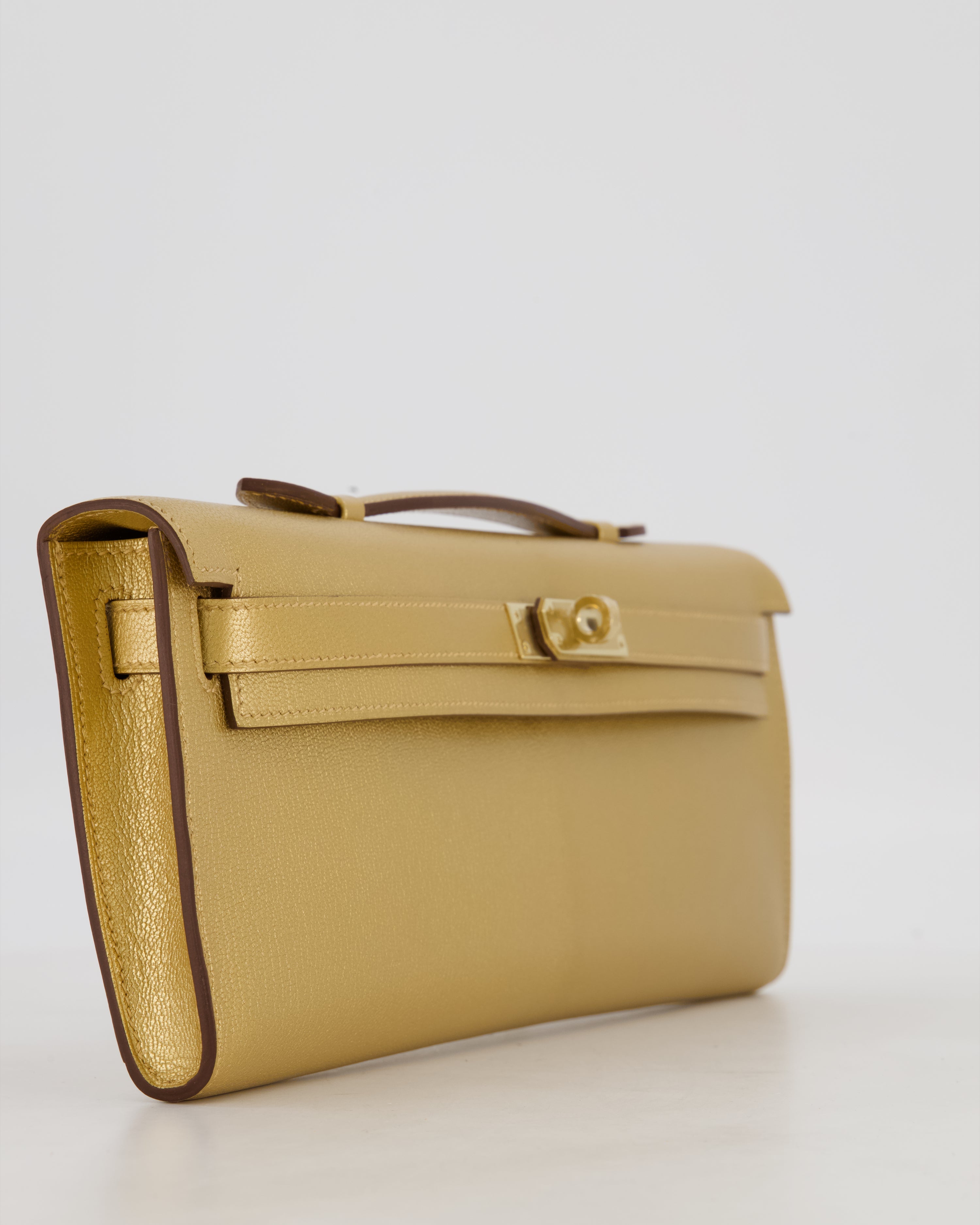 *SUPER RARE* Hermès Kelly Cut Bag in Doré Chévre Chamkila Leather with Permabrass Hardware