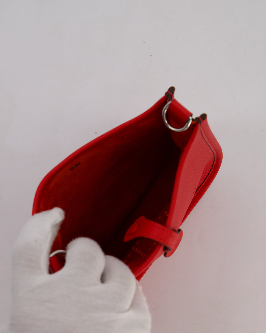 Hermès Mini Evelyne Bag in Rouge Radieux Clemence Leather with Palladium Hardware