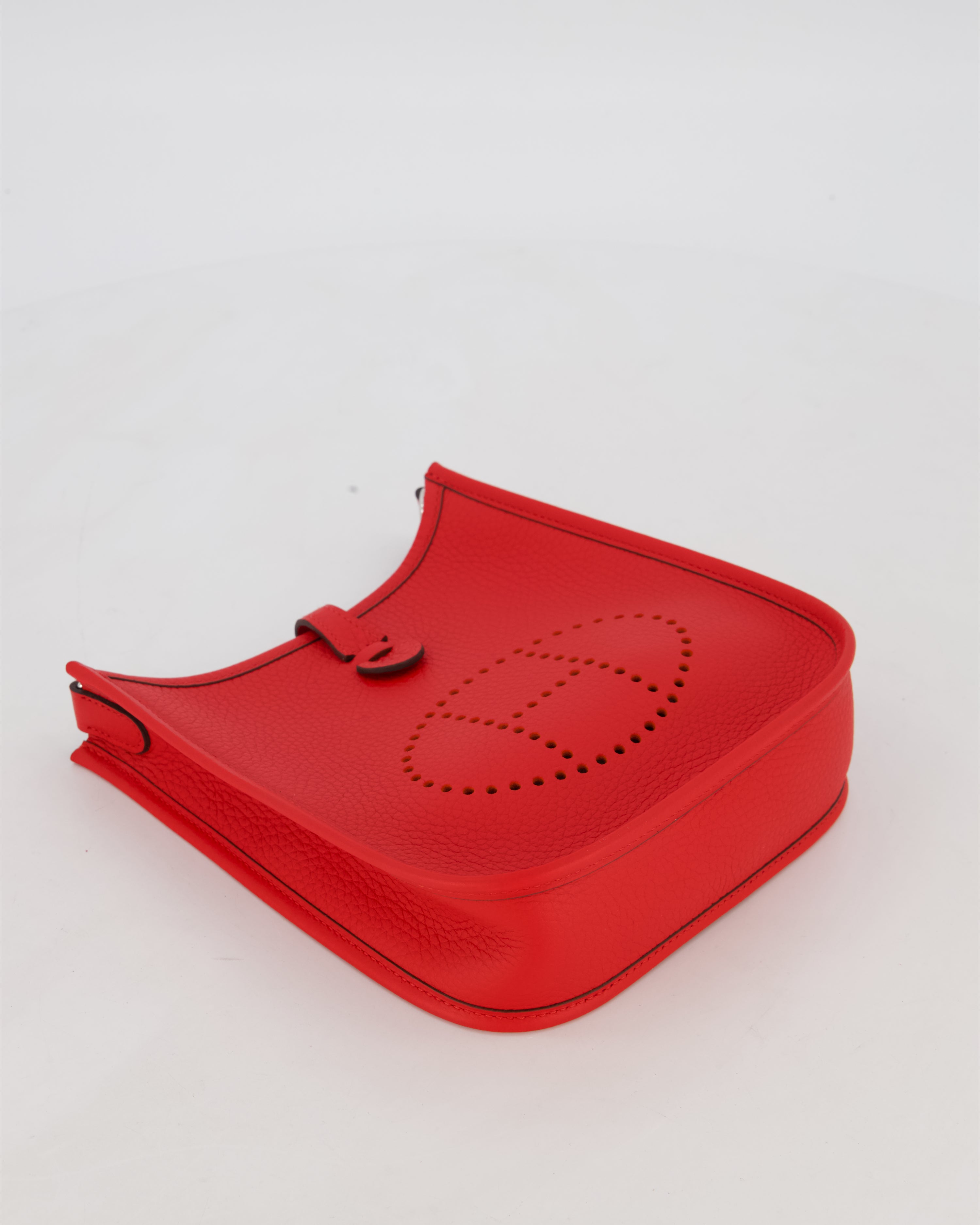 Hermès Mini Evelyne Bag in Rouge Radieux Clemence Leather with Palladium Hardware