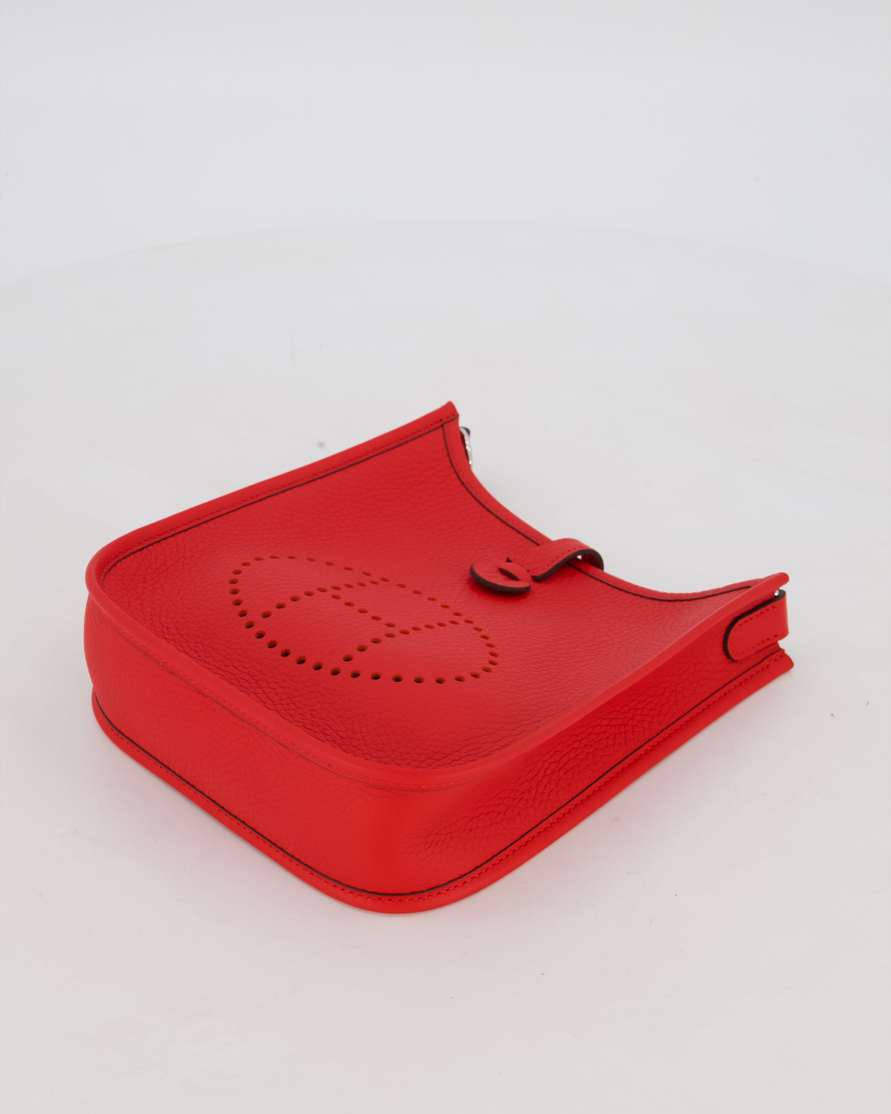 Hermès Mini Evelyne Bag in Rouge Radieux Clemence Leather with Palladium Hardware