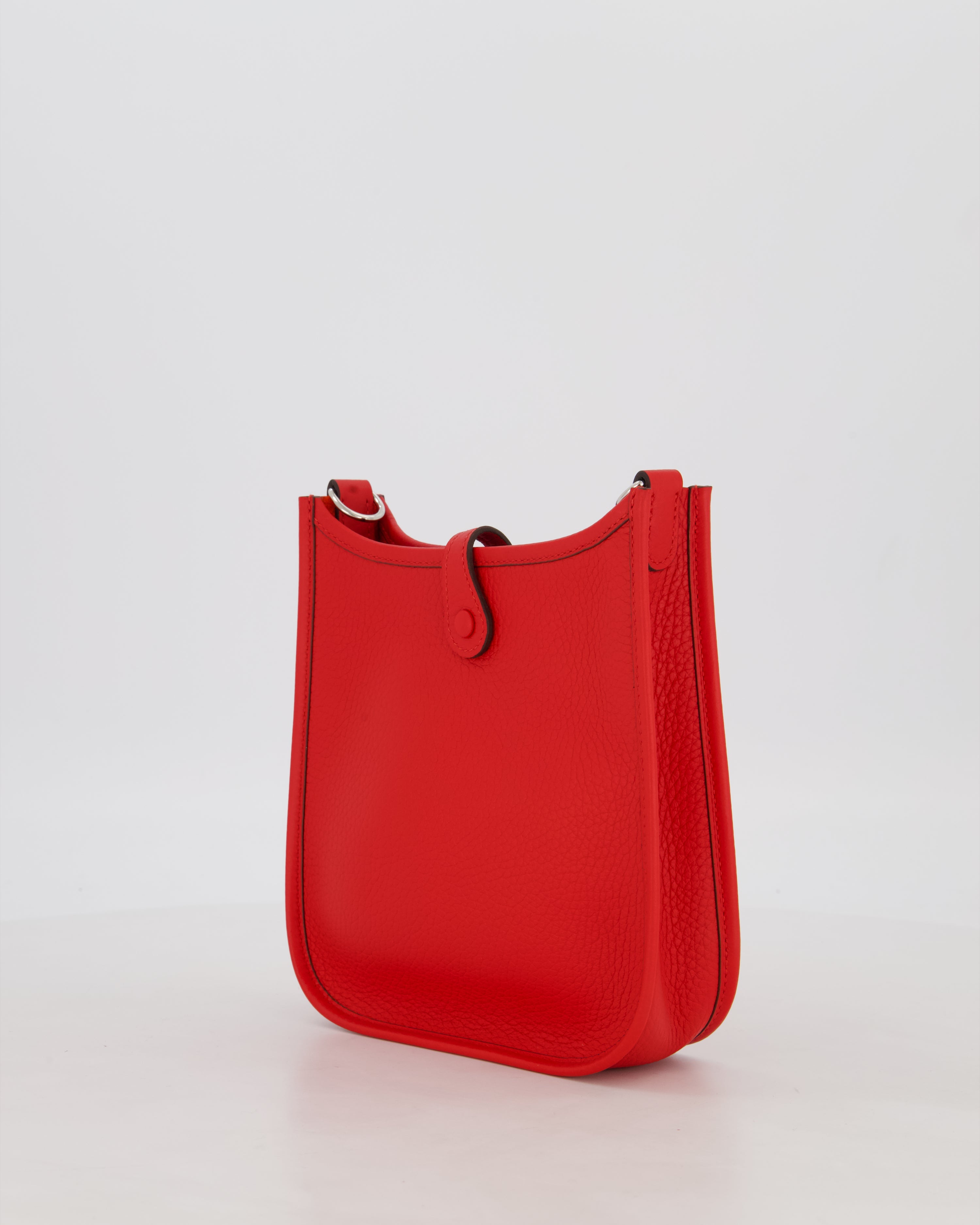 Hermès Mini Evelyne Bag in Rouge Radieux Clemence Leather with Palladium Hardware