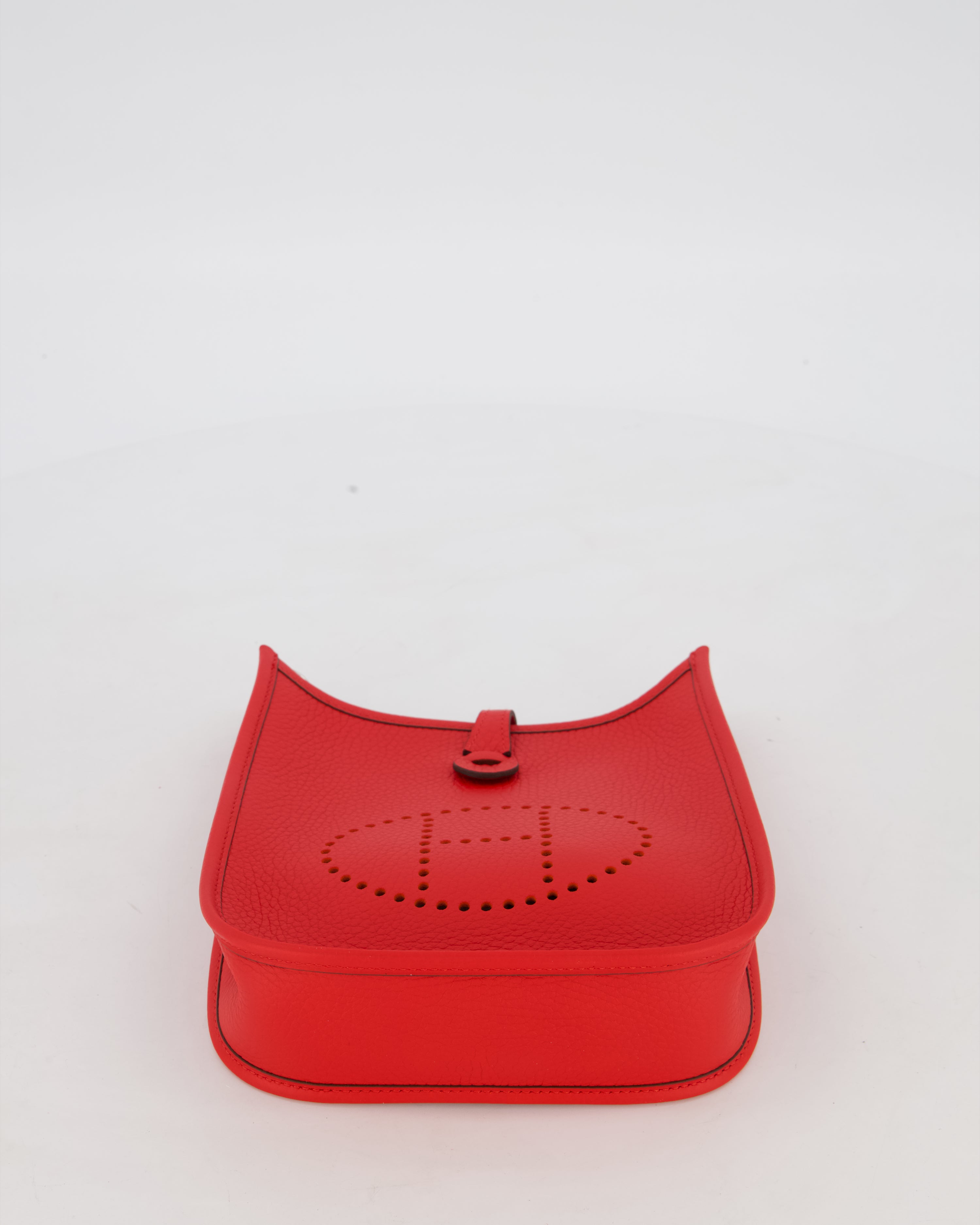 Hermès Mini Evelyne Bag in Rouge Radieux Clemence Leather with Palladium Hardware